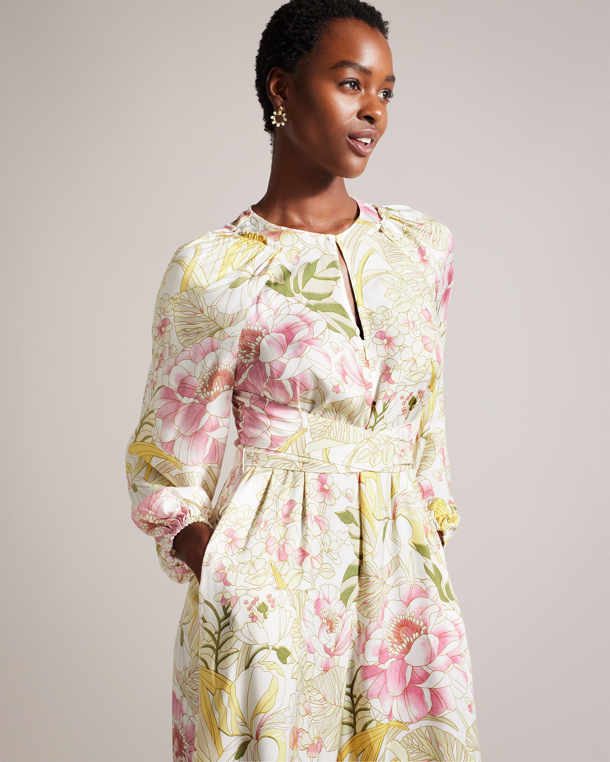 Amielee Peony Print Jumpsuit With Wrap Bodice White