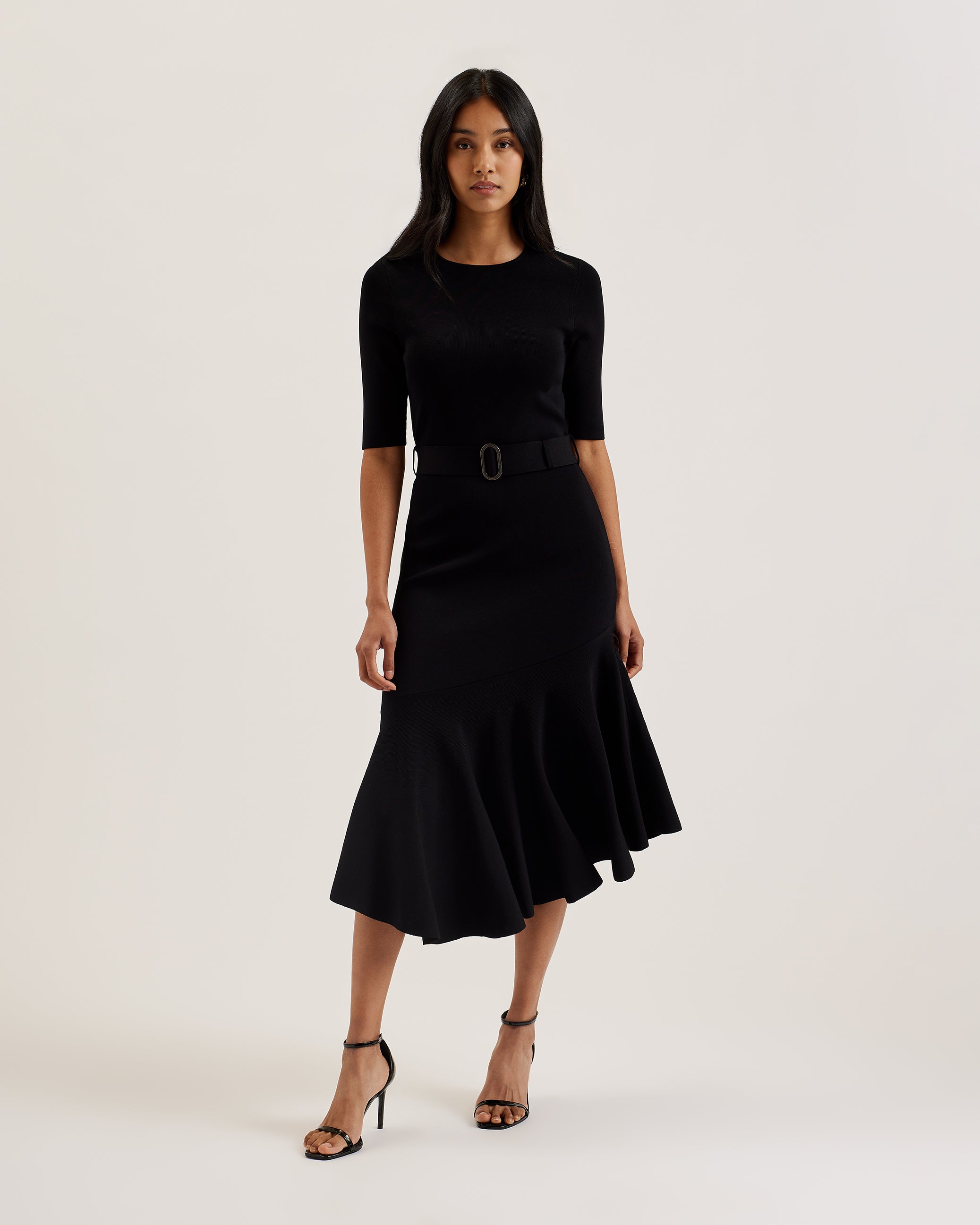 Samalee Knitted Flippy Skirt Midi Dress Black