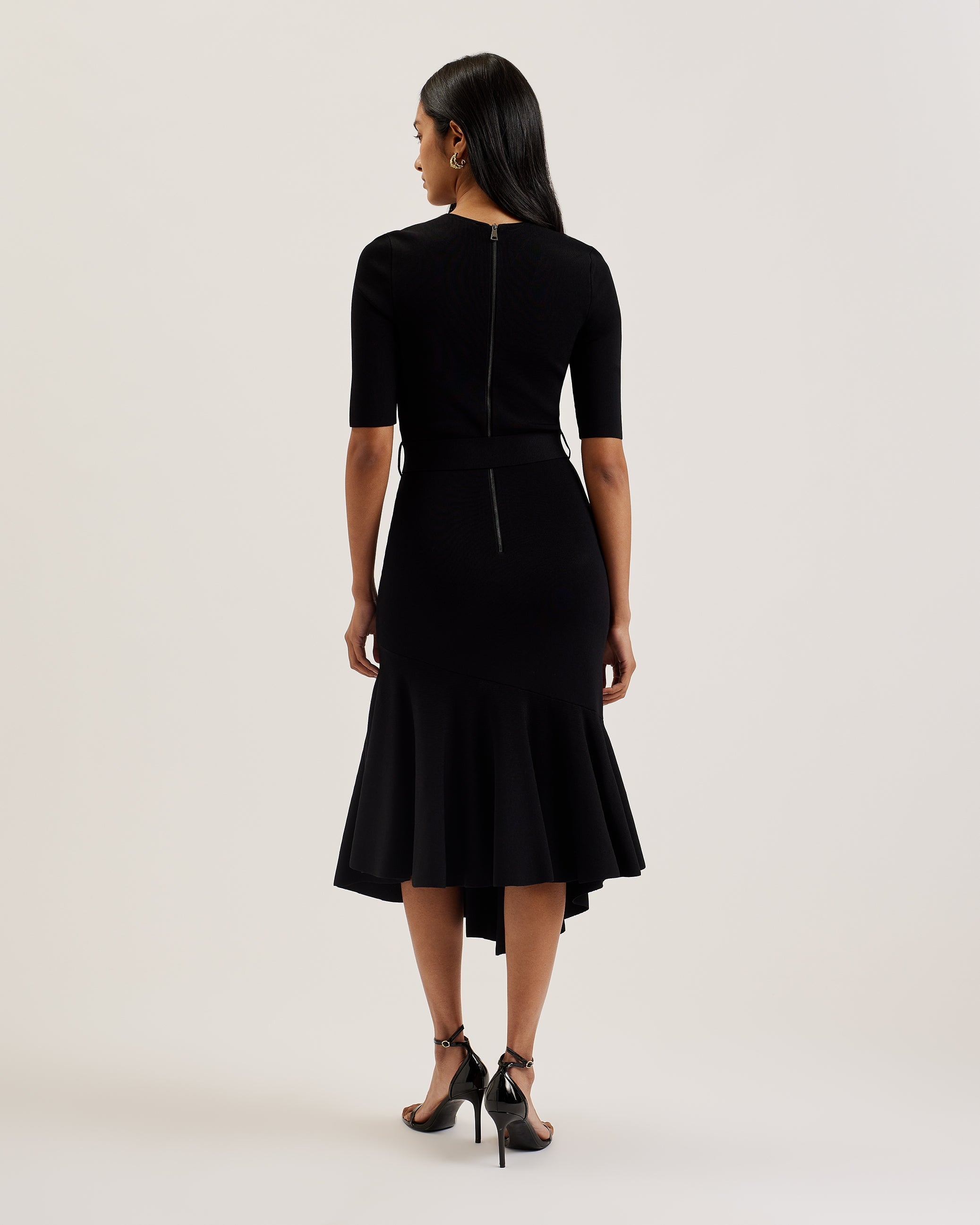 Samalee Knitted Flippy Skirt Midi Dress Black