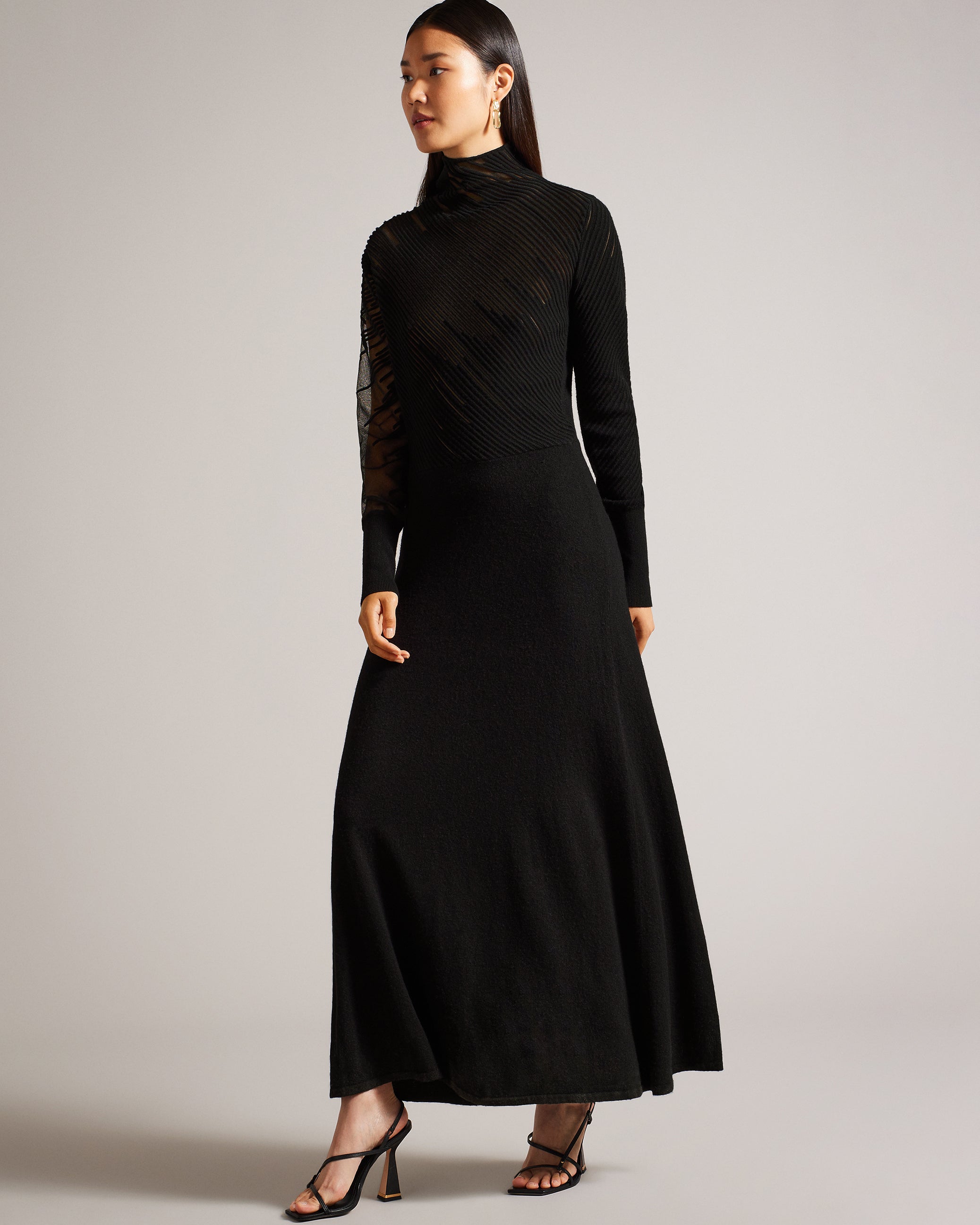 Leonhaa Devoré Stripe Maxi Dress Black