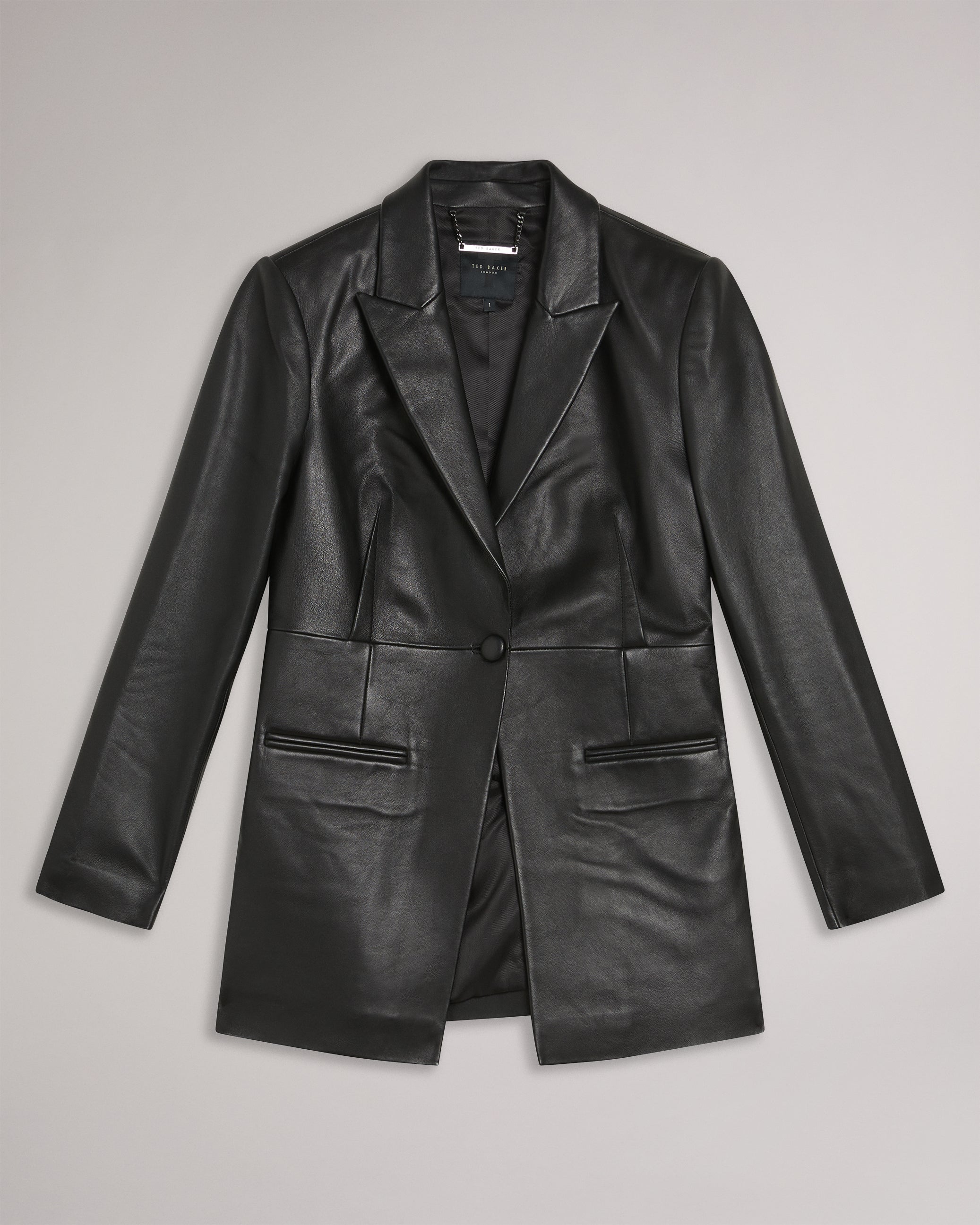 Melliie Longline Single Breasted Leather Blazer Black