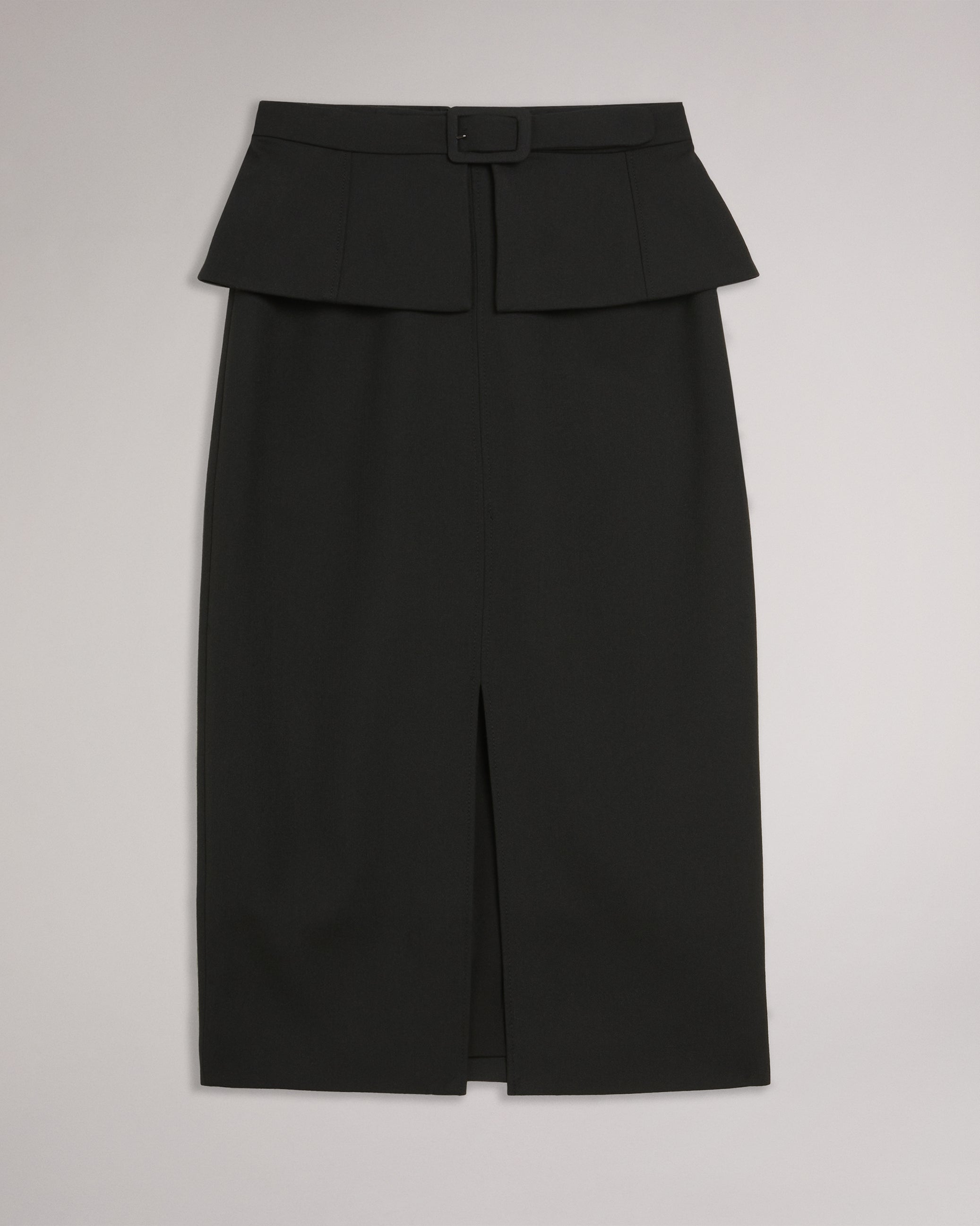 Floreei Slimline Midi Skirt With Peplum Black