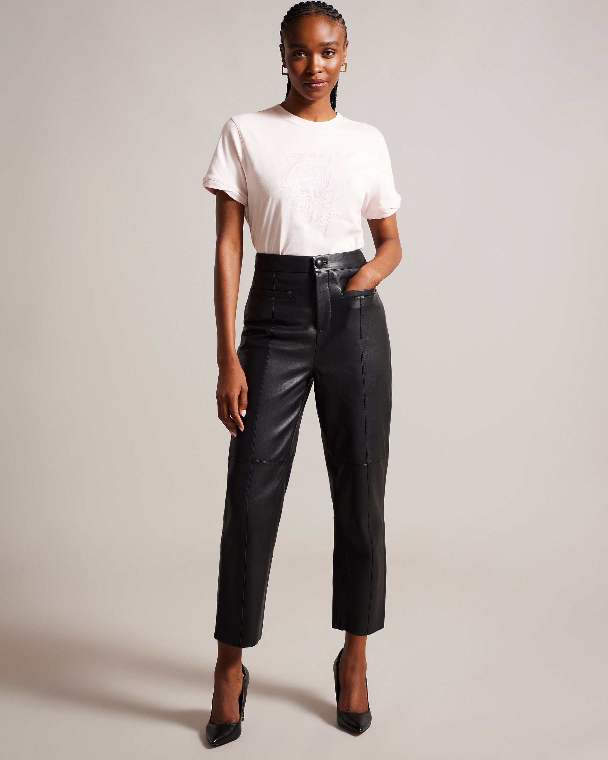 Enyyaa Panelled Leather Trousers Black