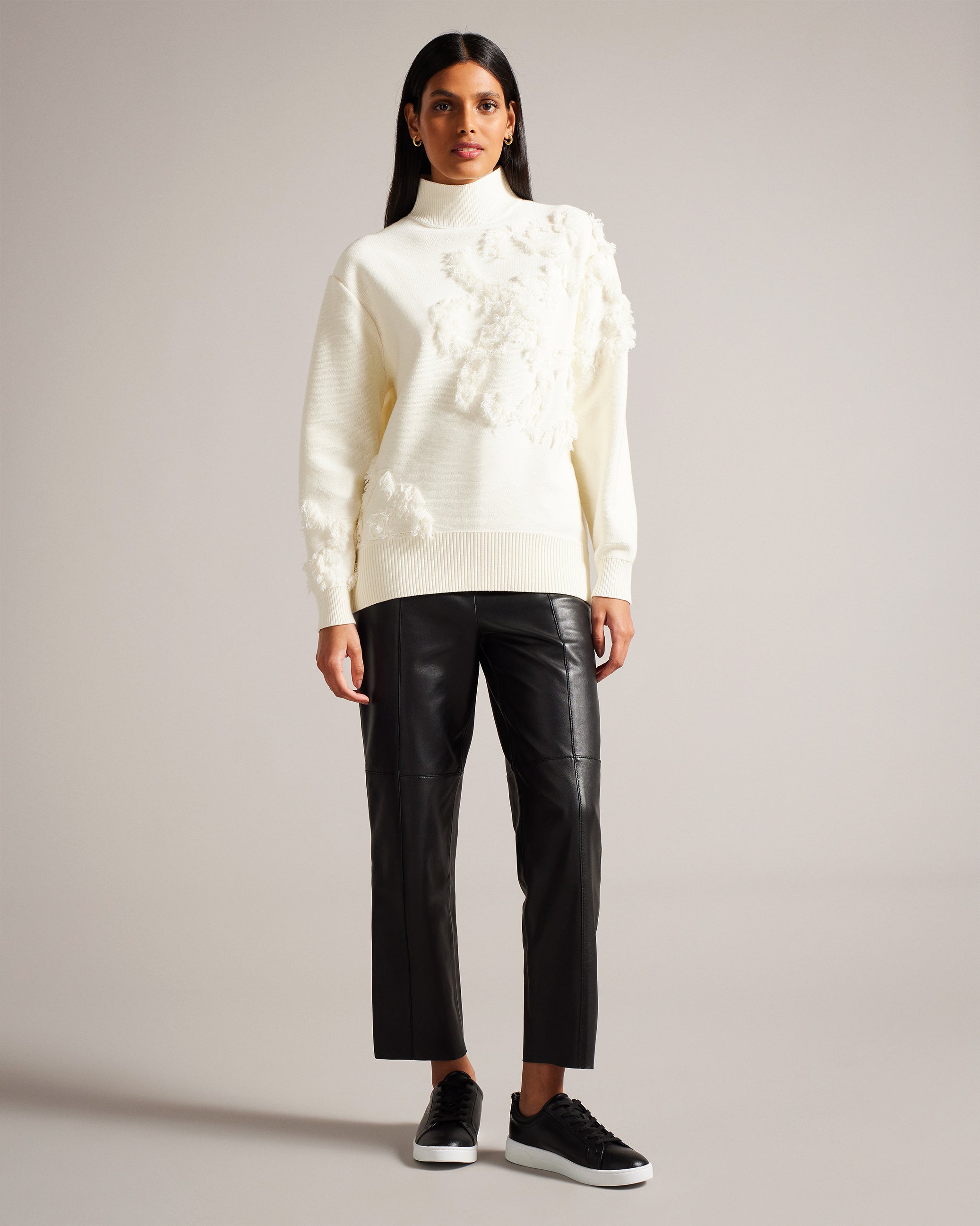 Chalayy Fringed Jacquard Floral Jumper Ivory