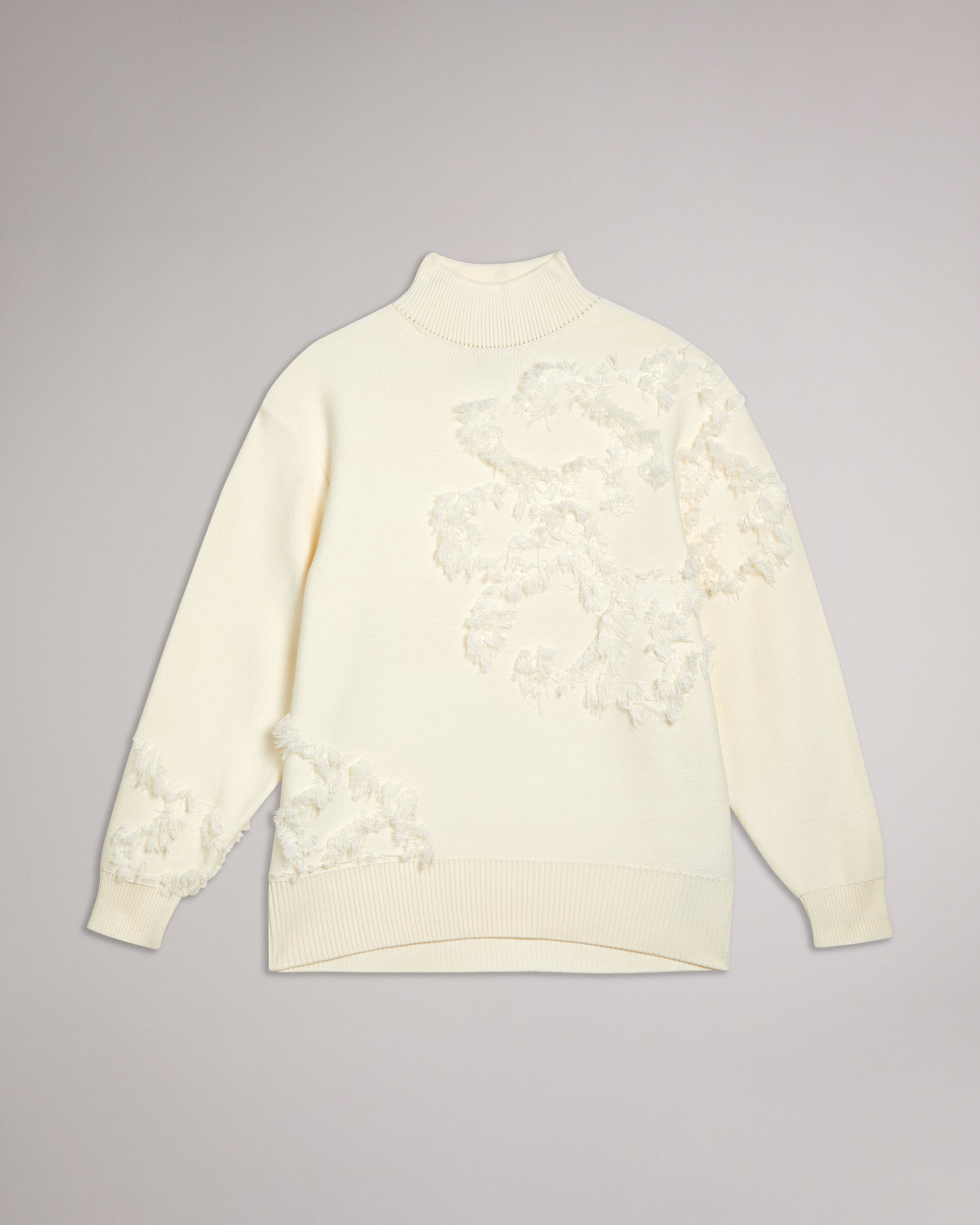 Chalayy Fringed Jacquard Floral Jumper Ivory