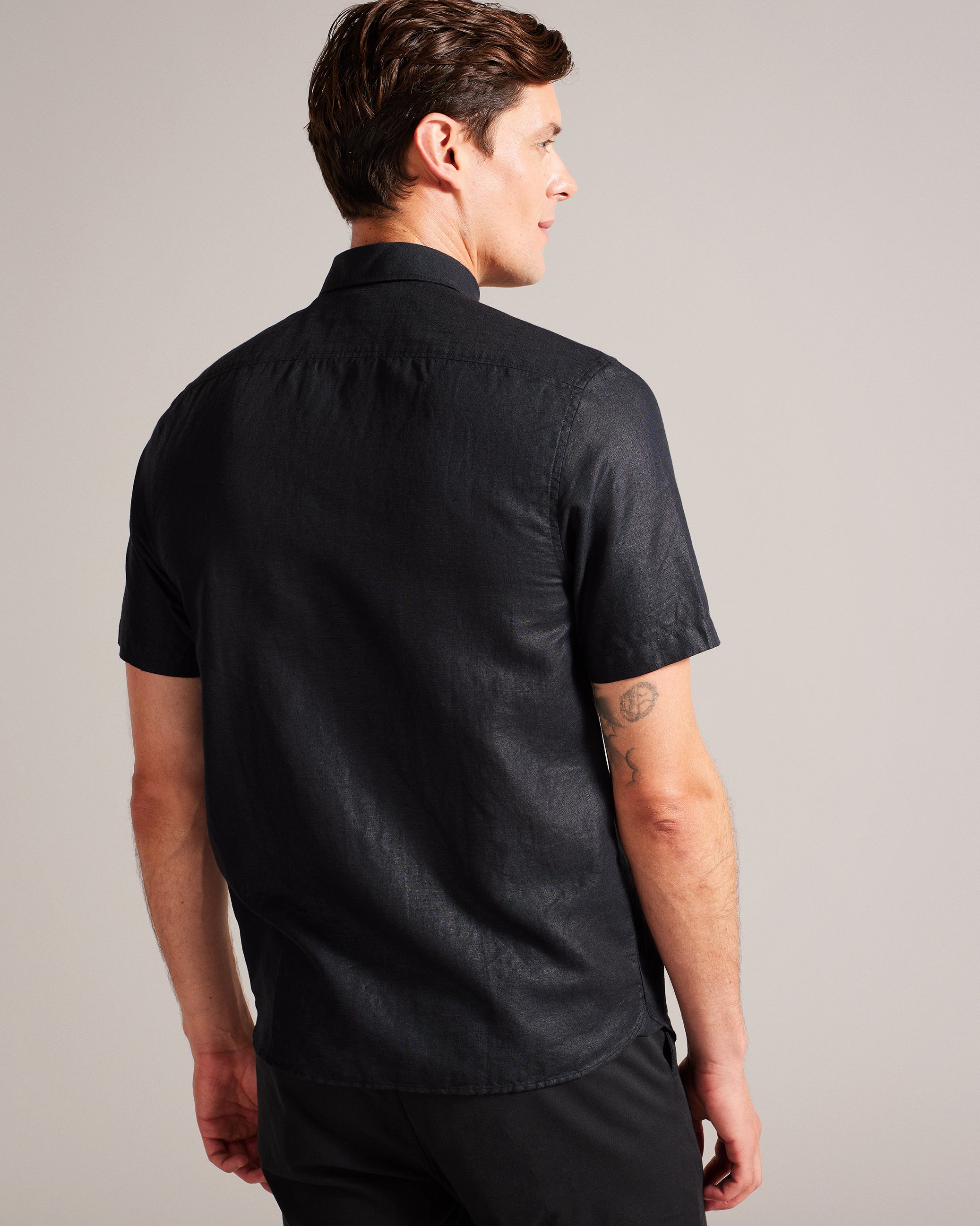 Kingfrd Short Sleeve Linen Shirt Black
