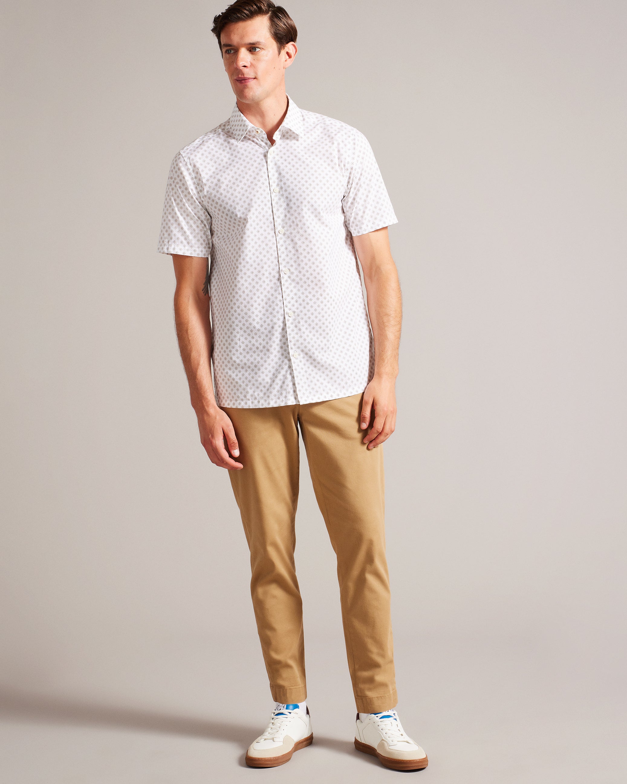 Forter Short Sleeve Geometric Print Shirt White