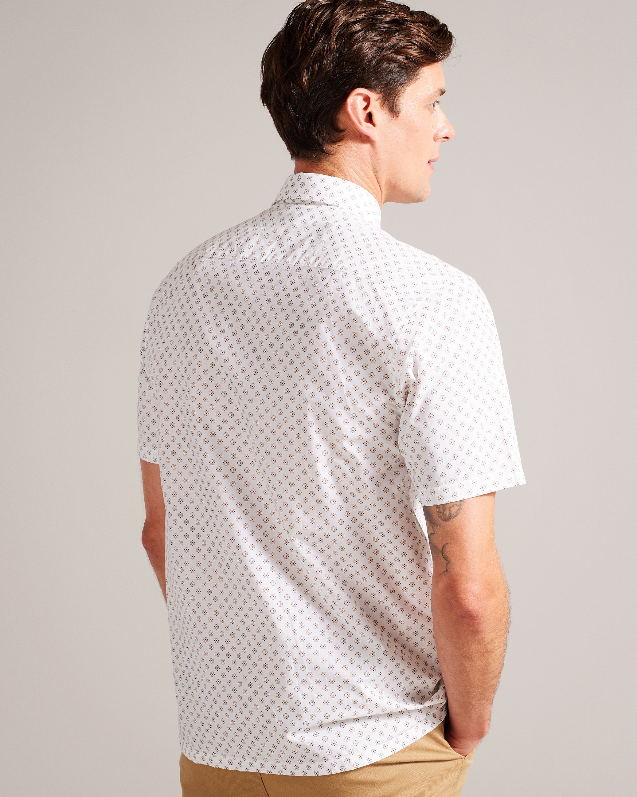 Forter Short Sleeve Geometric Print Shirt White