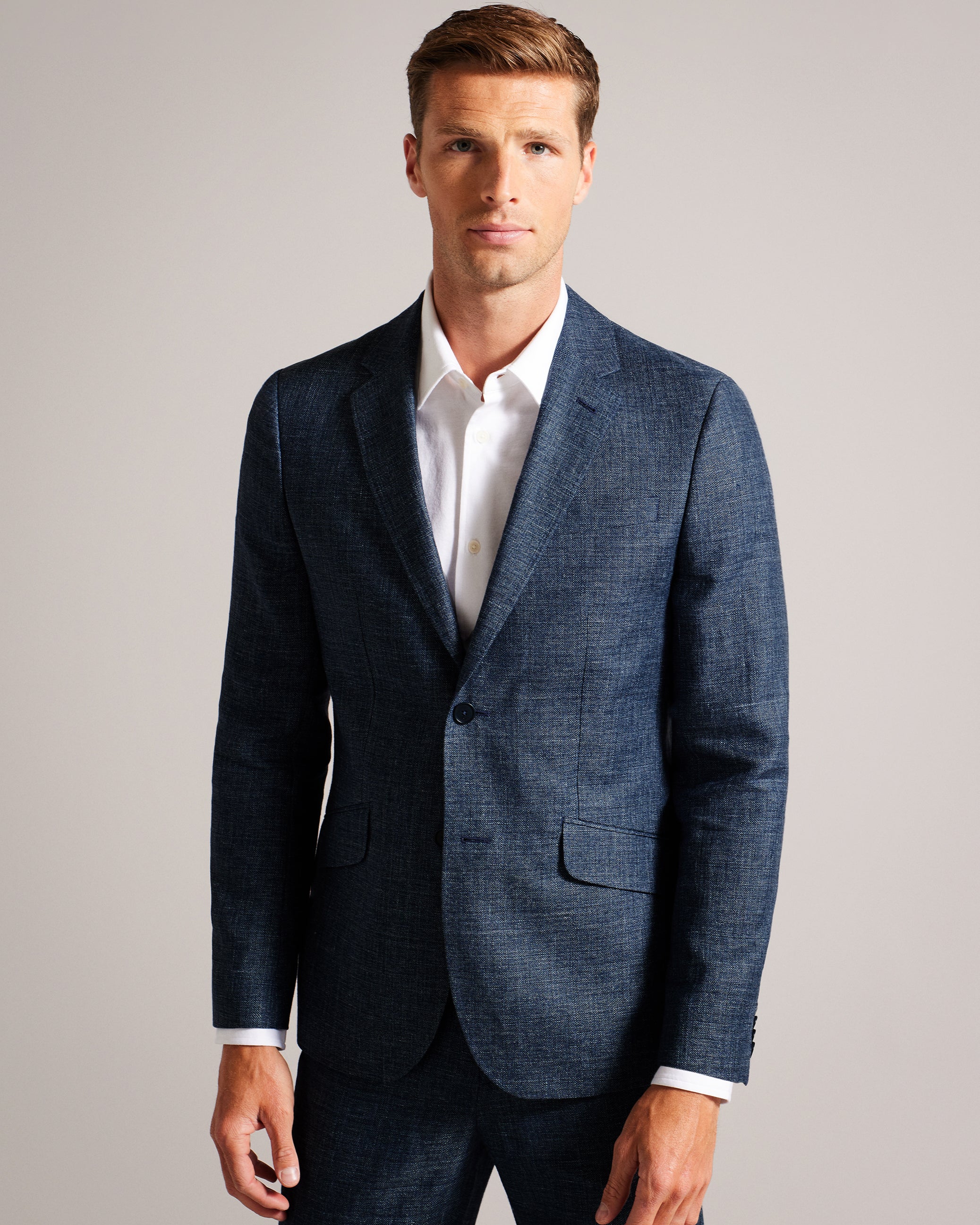 Tyrusj Slim Fit Linen And Wool Suit Jacket Navy