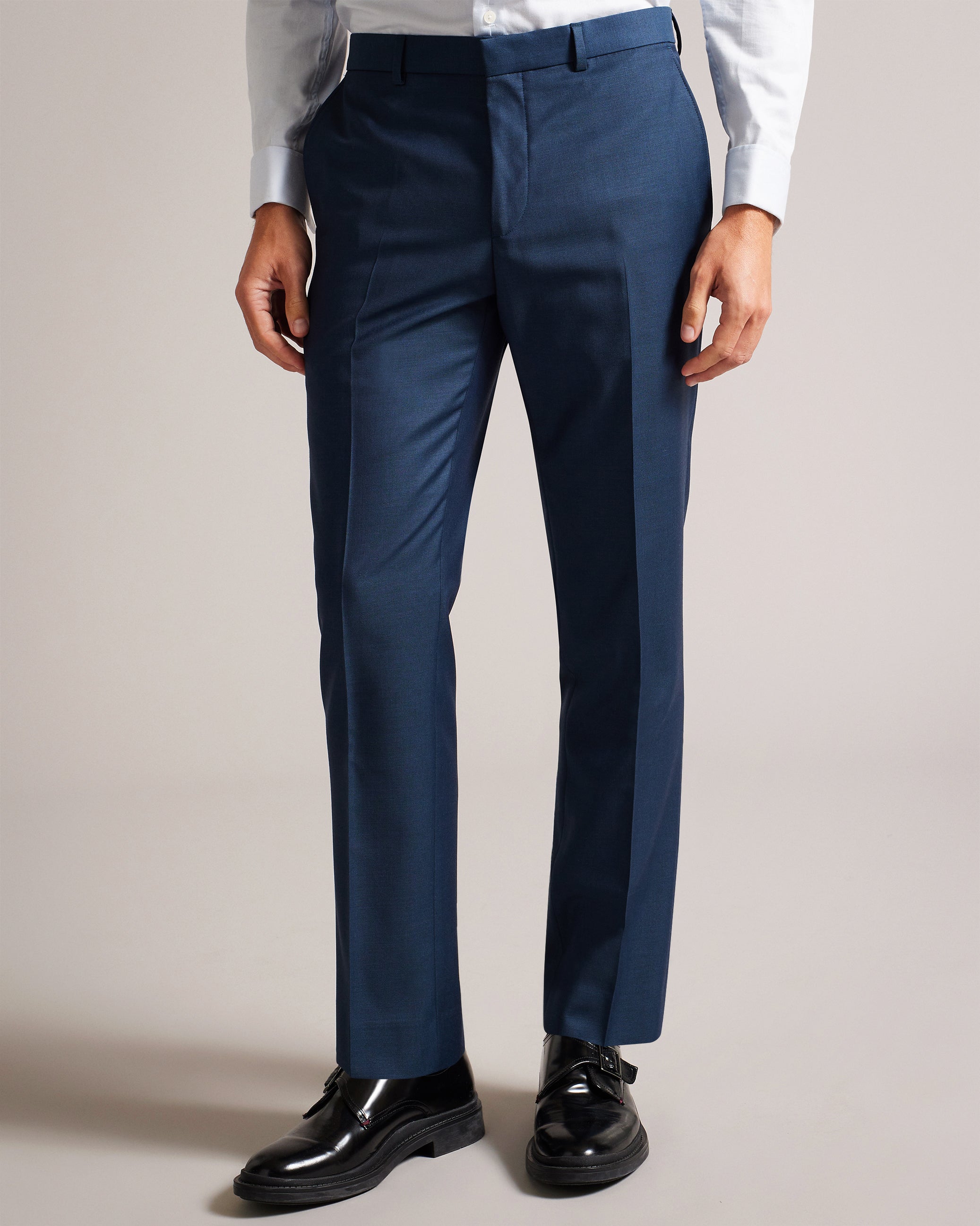 Taist Wool Blend Slim Suit Trousers Teal-Blue