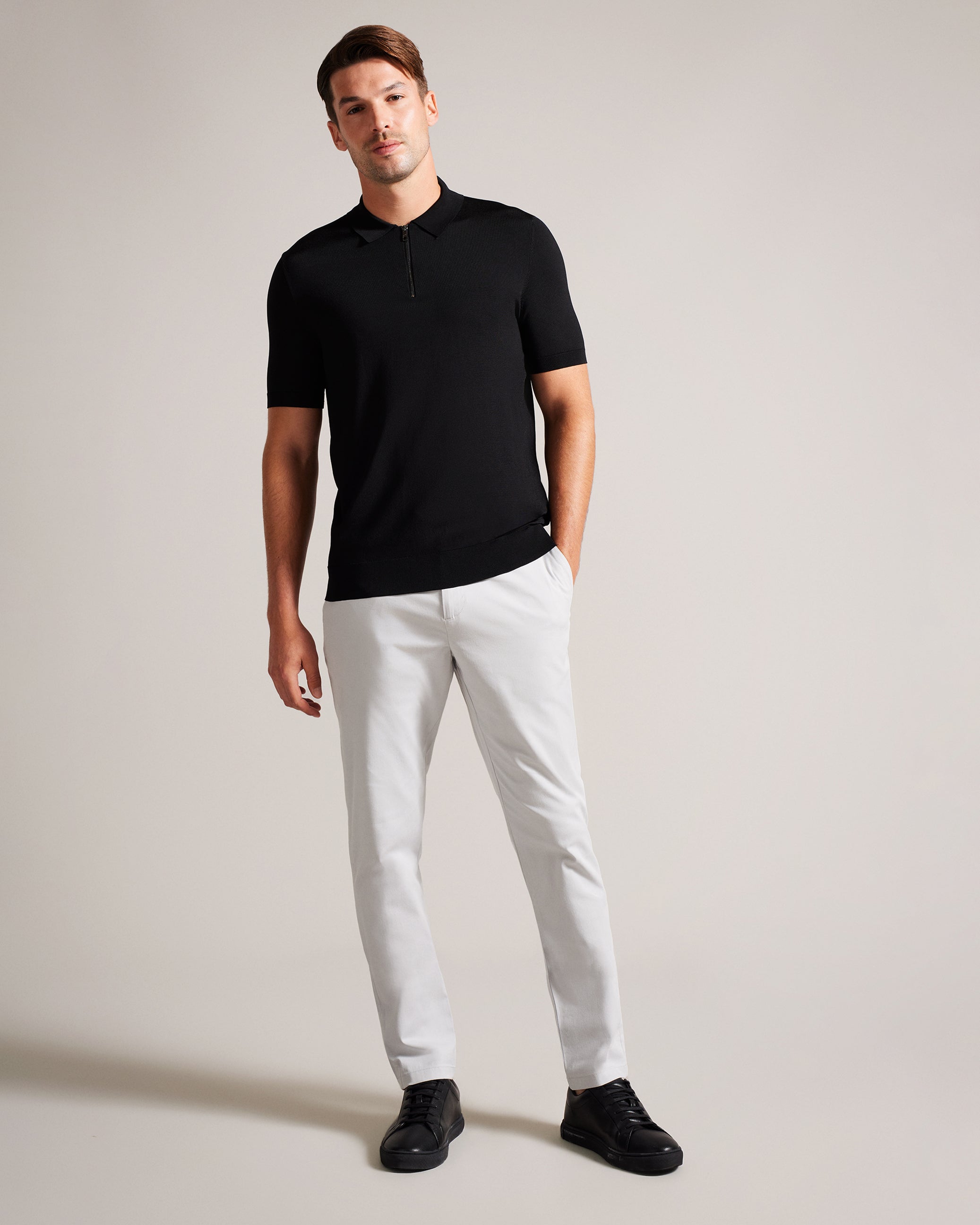 Daldin Short Sleeve Rayon Zip Polo Shirt Black
