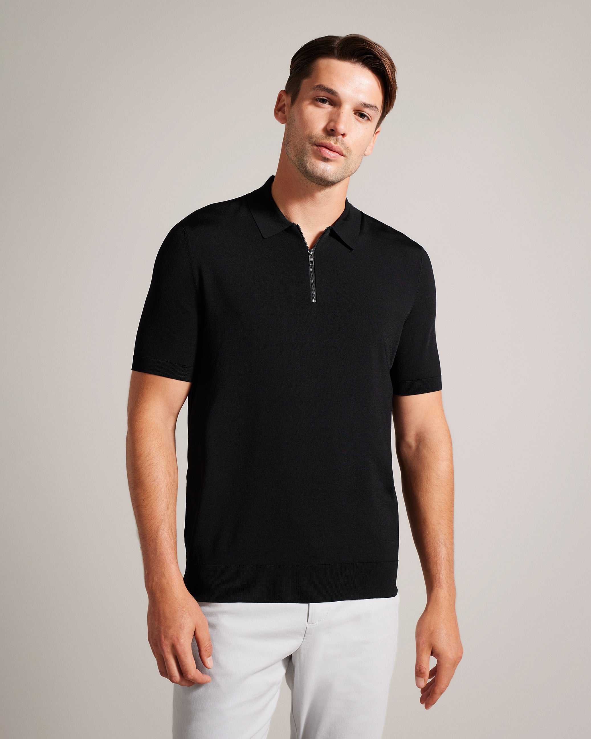 Daldin Short Sleeve Rayon Zip Polo Shirt Black
