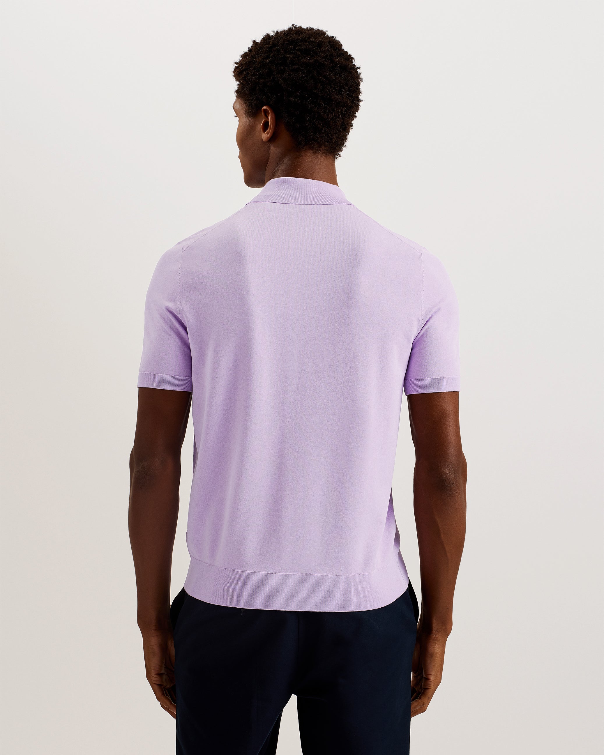 Daldin Short Sleeve Rayon Zip Polo Shirt Lilac