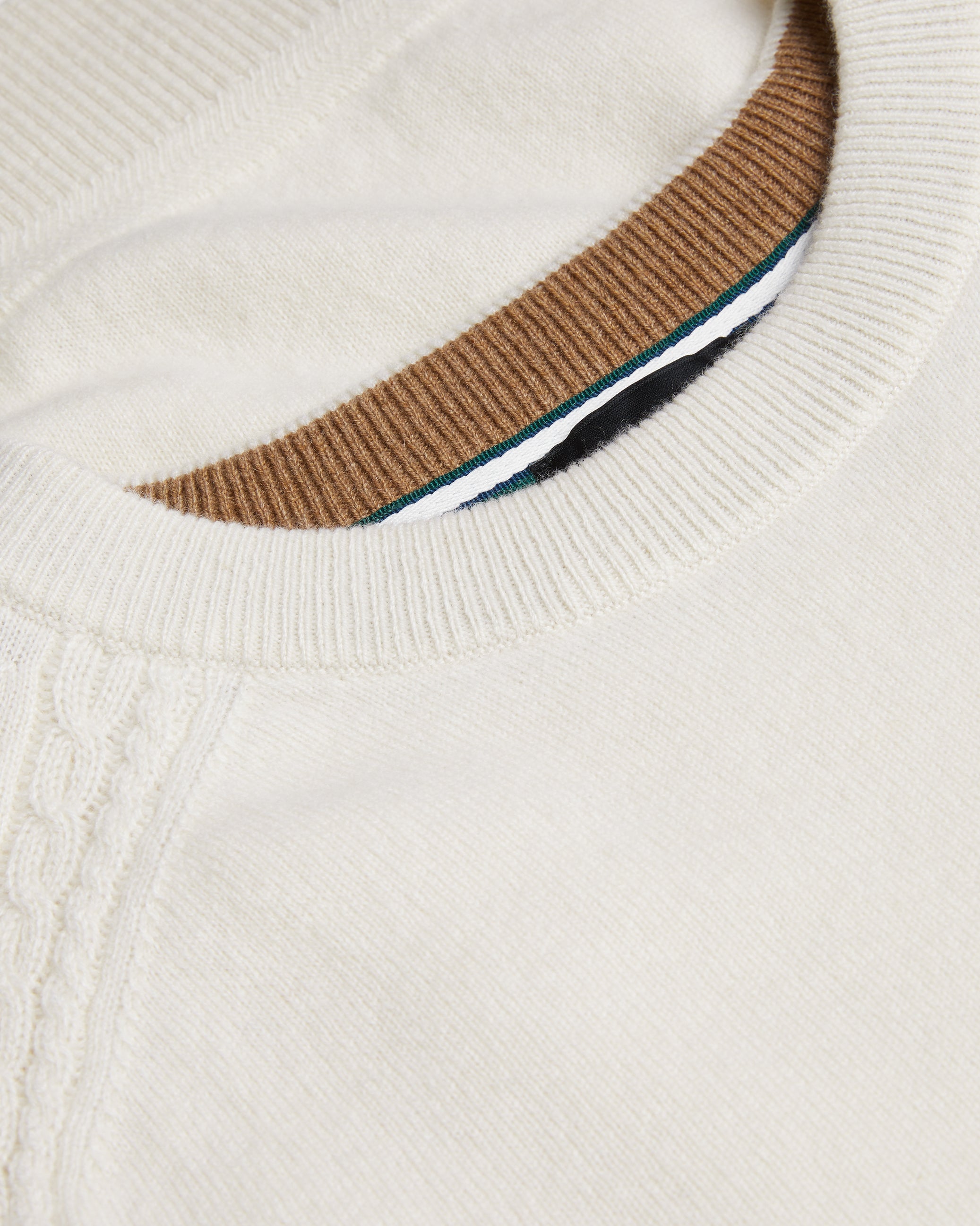 Glant Long Sleeve Cashmere Cable-T Crew Neck Ecru