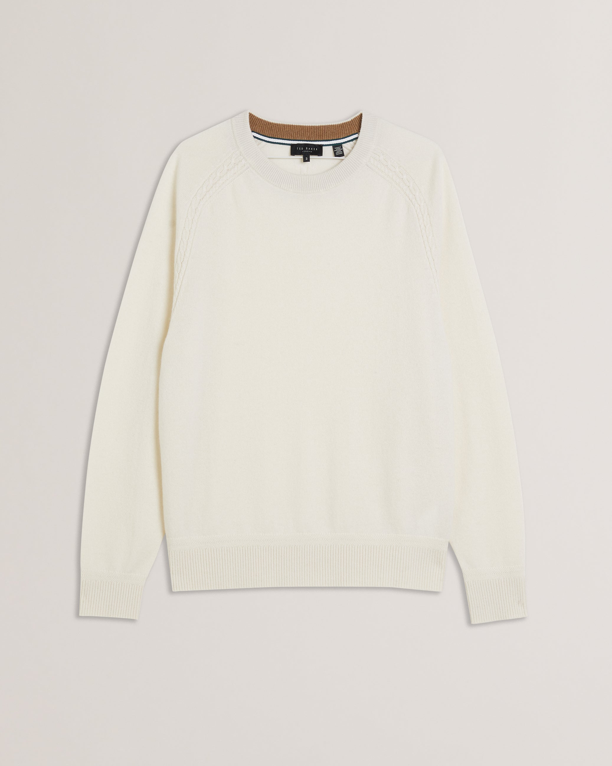 Glant Long Sleeve Cashmere Cable-T Crew Neck Ecru