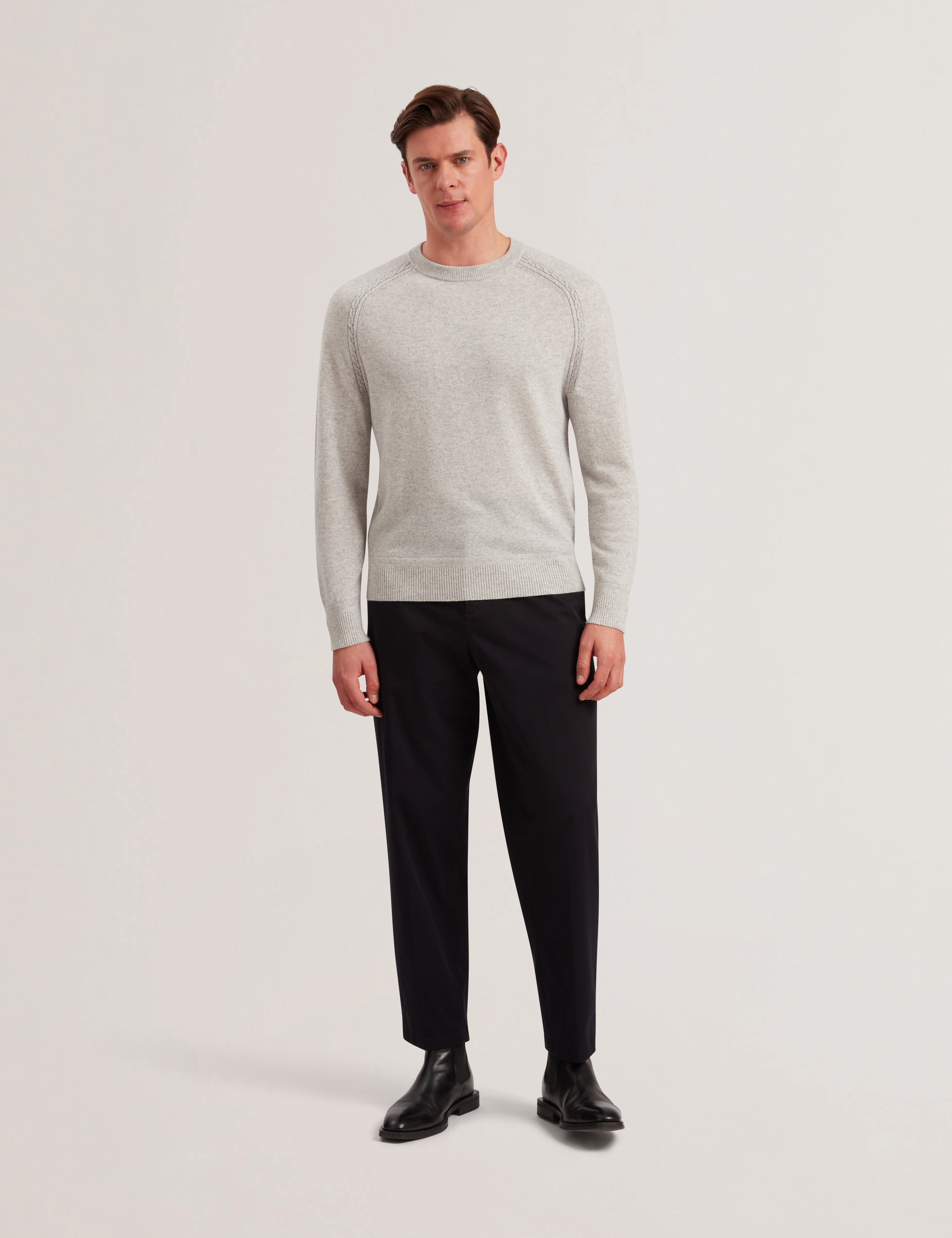 Glant Long Sleeve Cashmere Cable-T Crew Neck Grey