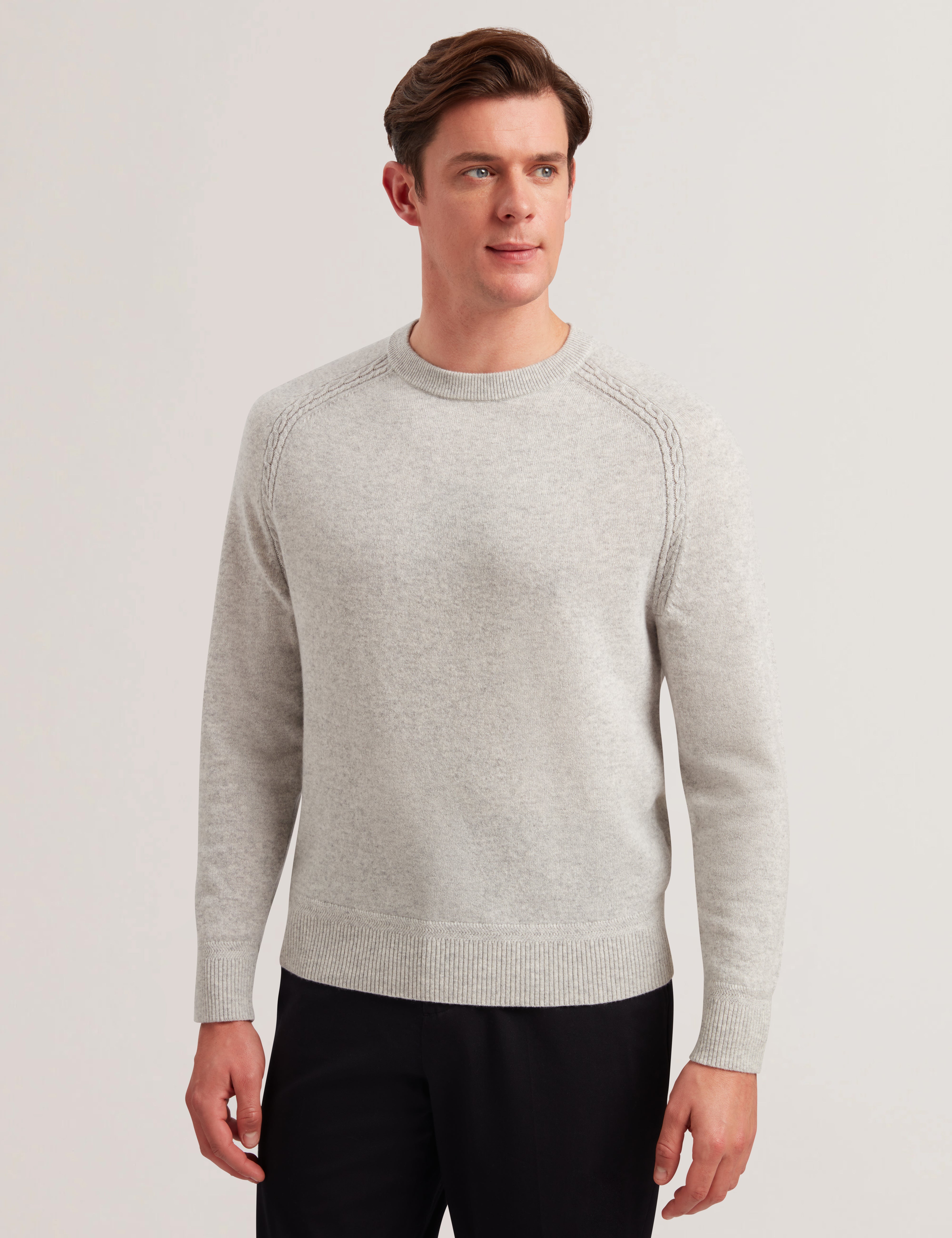 Glant Long Sleeve Cashmere Cable-T Crew Neck Grey