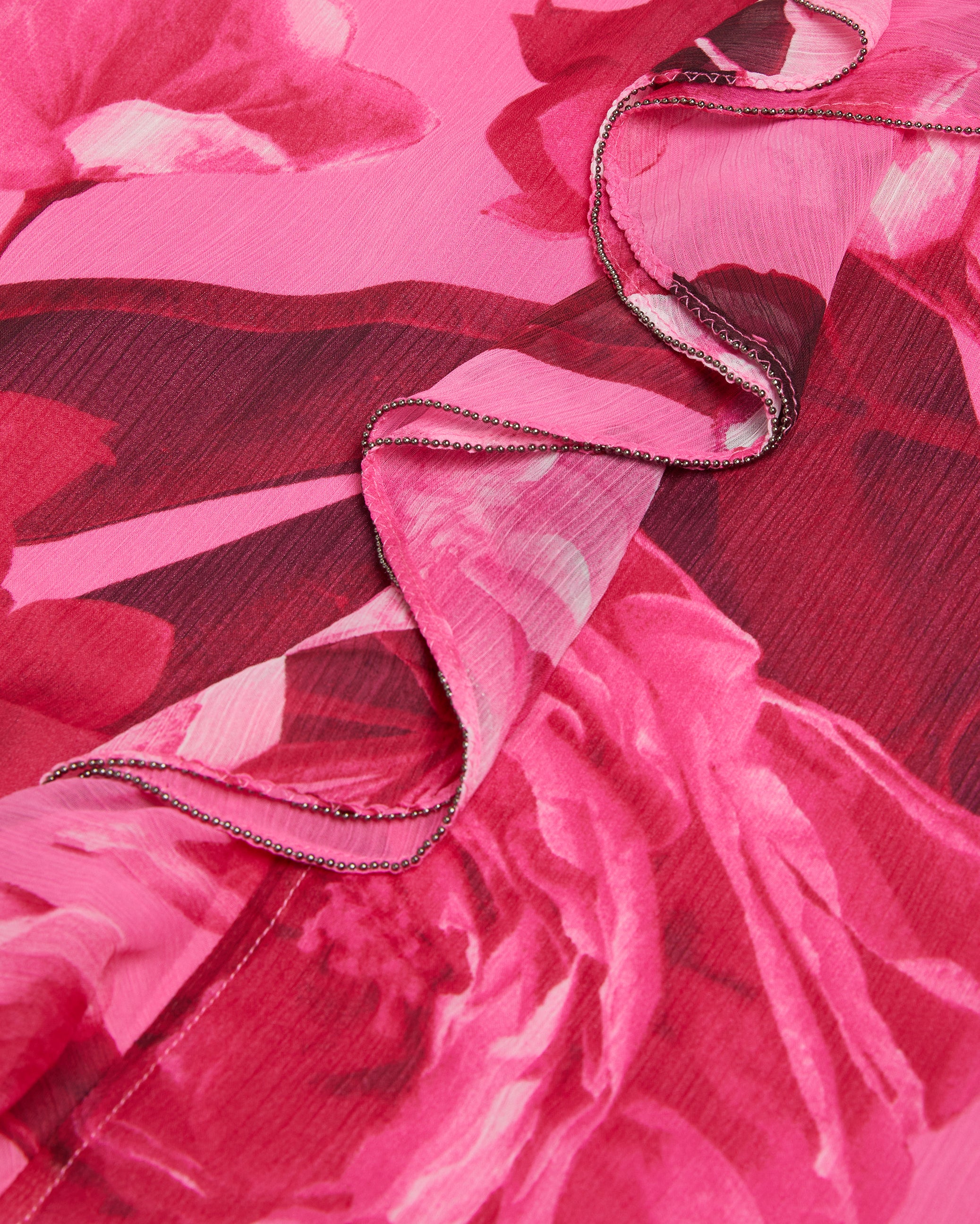 Luuciie Floral Print Ruffle Trim Blouse Pl-Pink