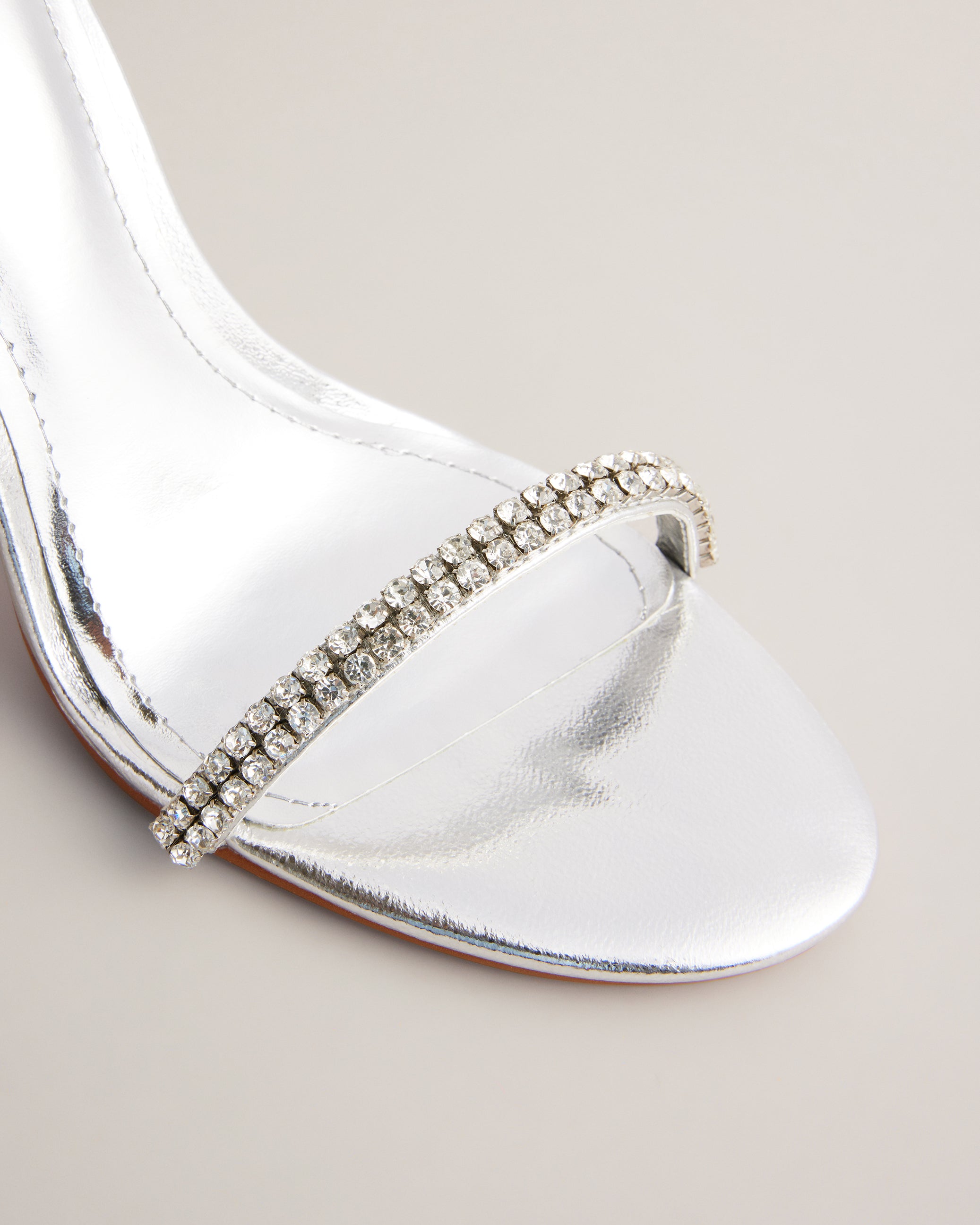 Helenni Satin Crystal Heeled Sandal Silver