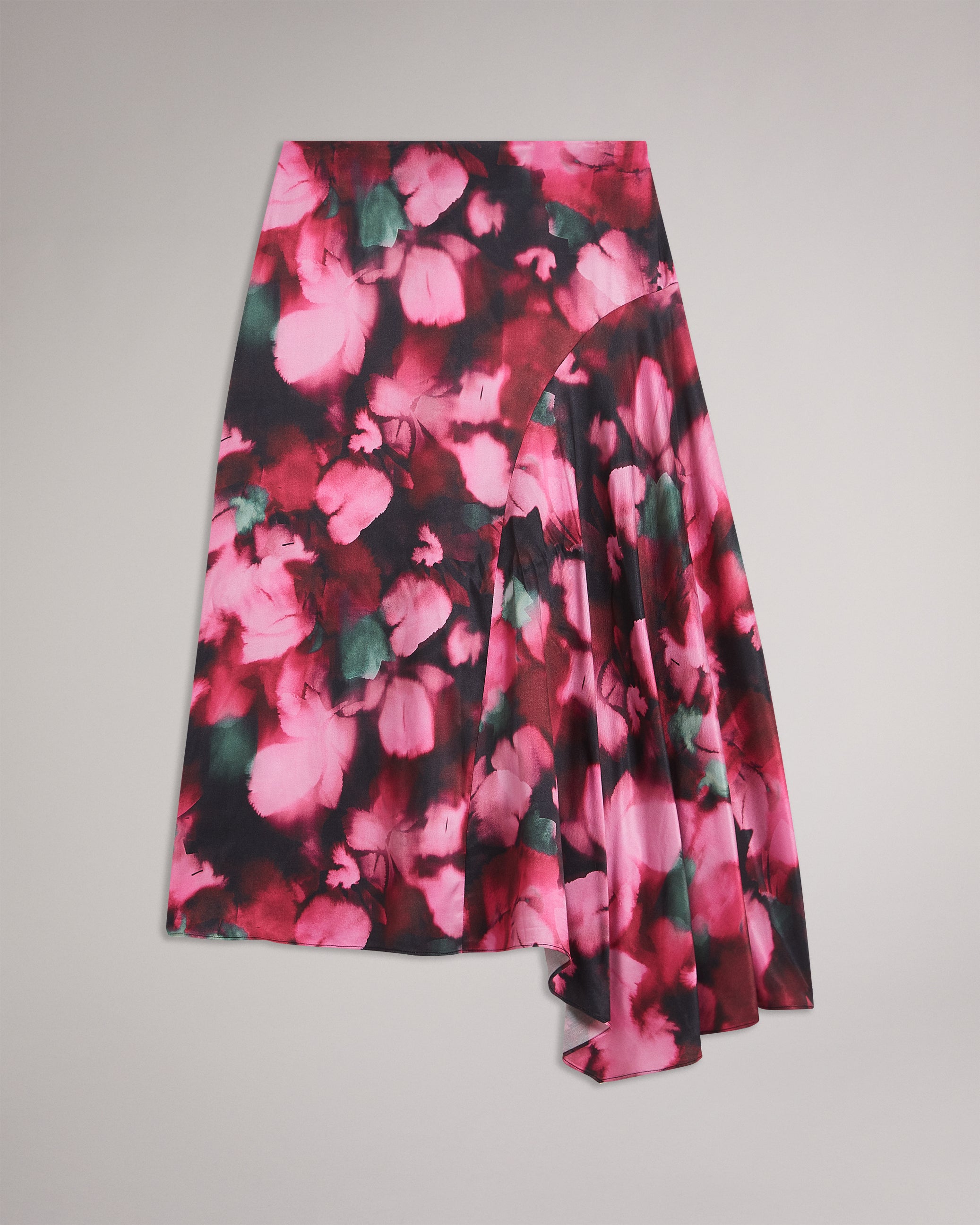 Lizziee Asymmetric Petal Print Midi Skirt Black
