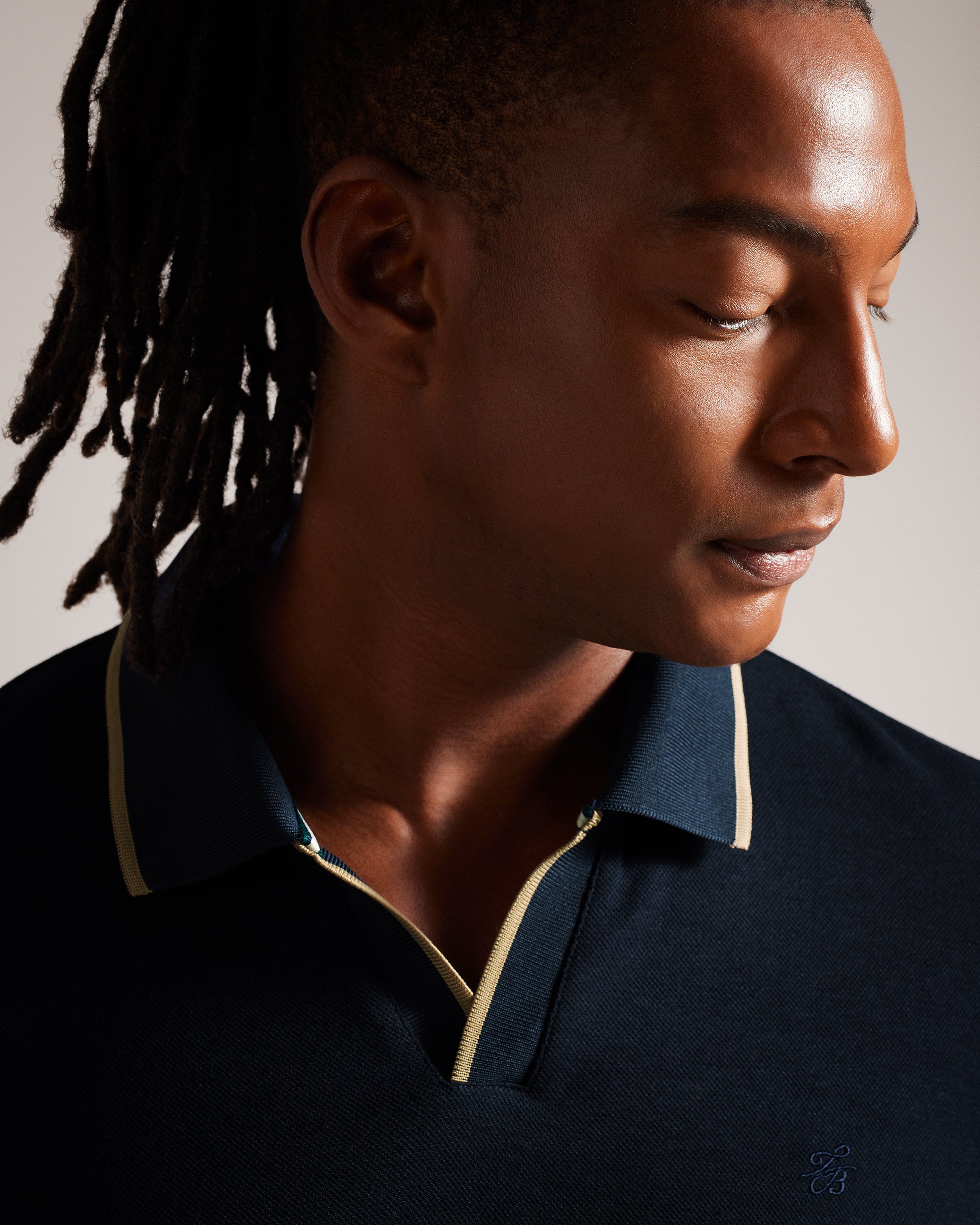 Maste Long Sleeve Open Collar Polo Shirt Navy