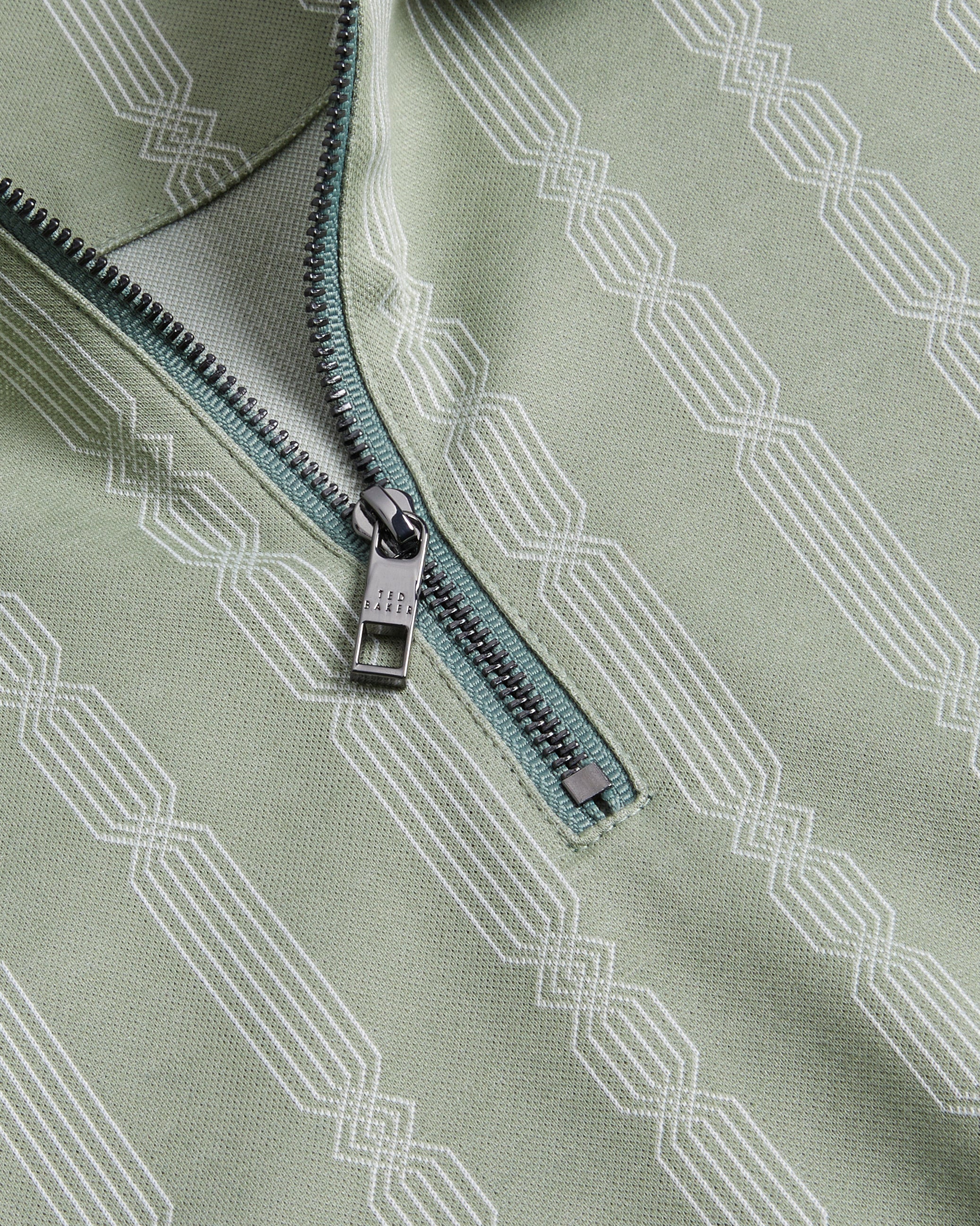 Icken Geometric Jacquard Zip Polo Shirt Pl-Green