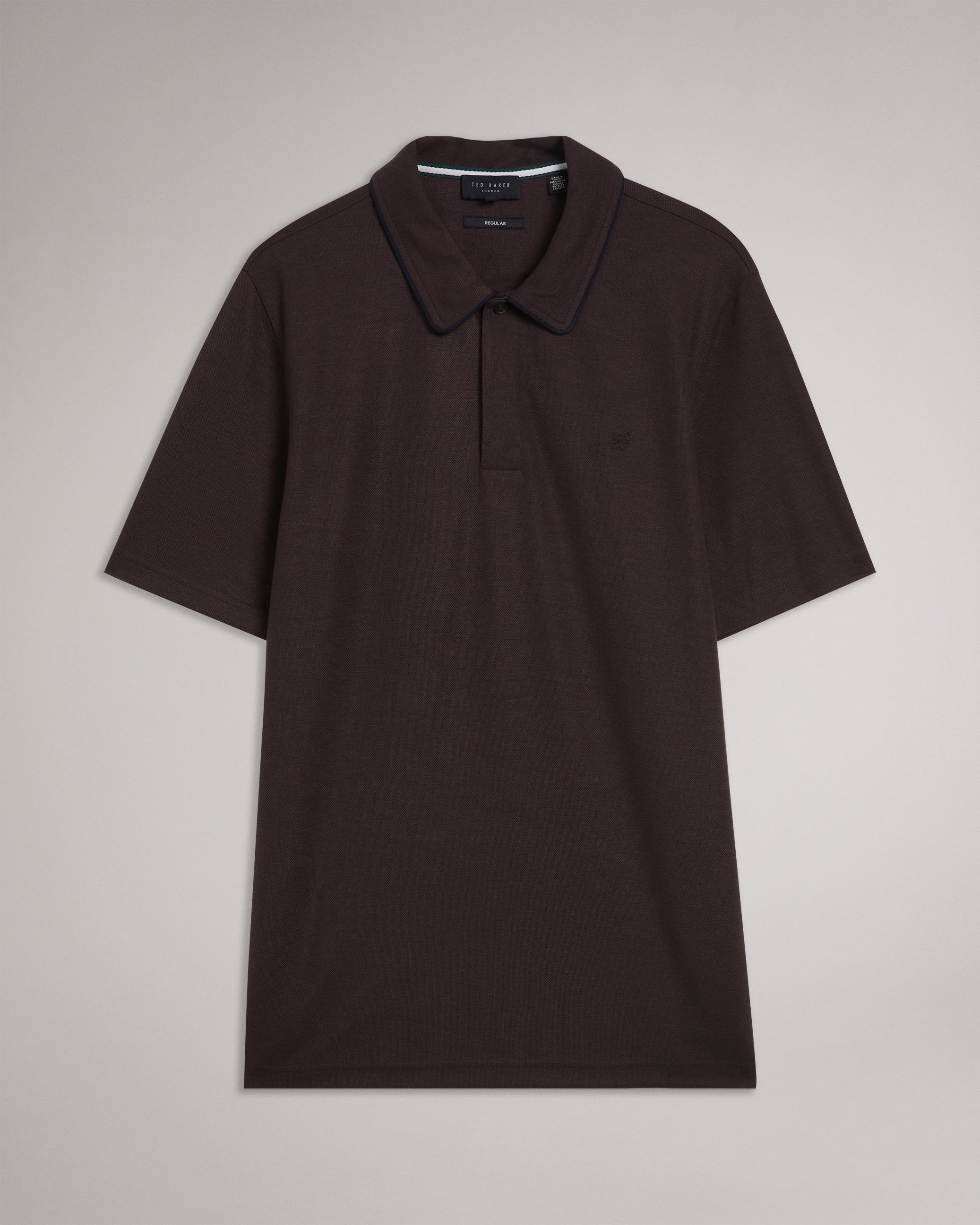 Aroue Short Sleeve Polo Shirt With Suedette Trim Brn-Choc
