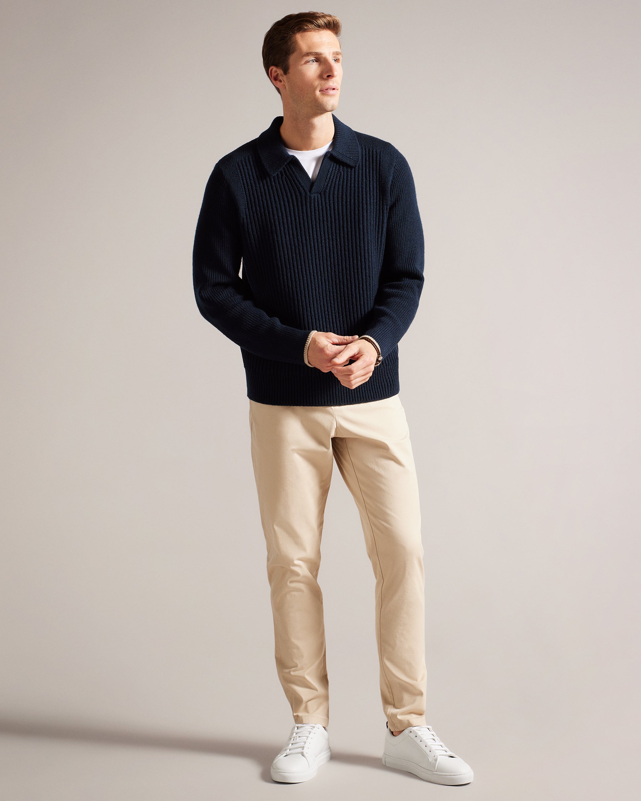 Ademy Ribbed Knit Polo Neck Jumper Navy