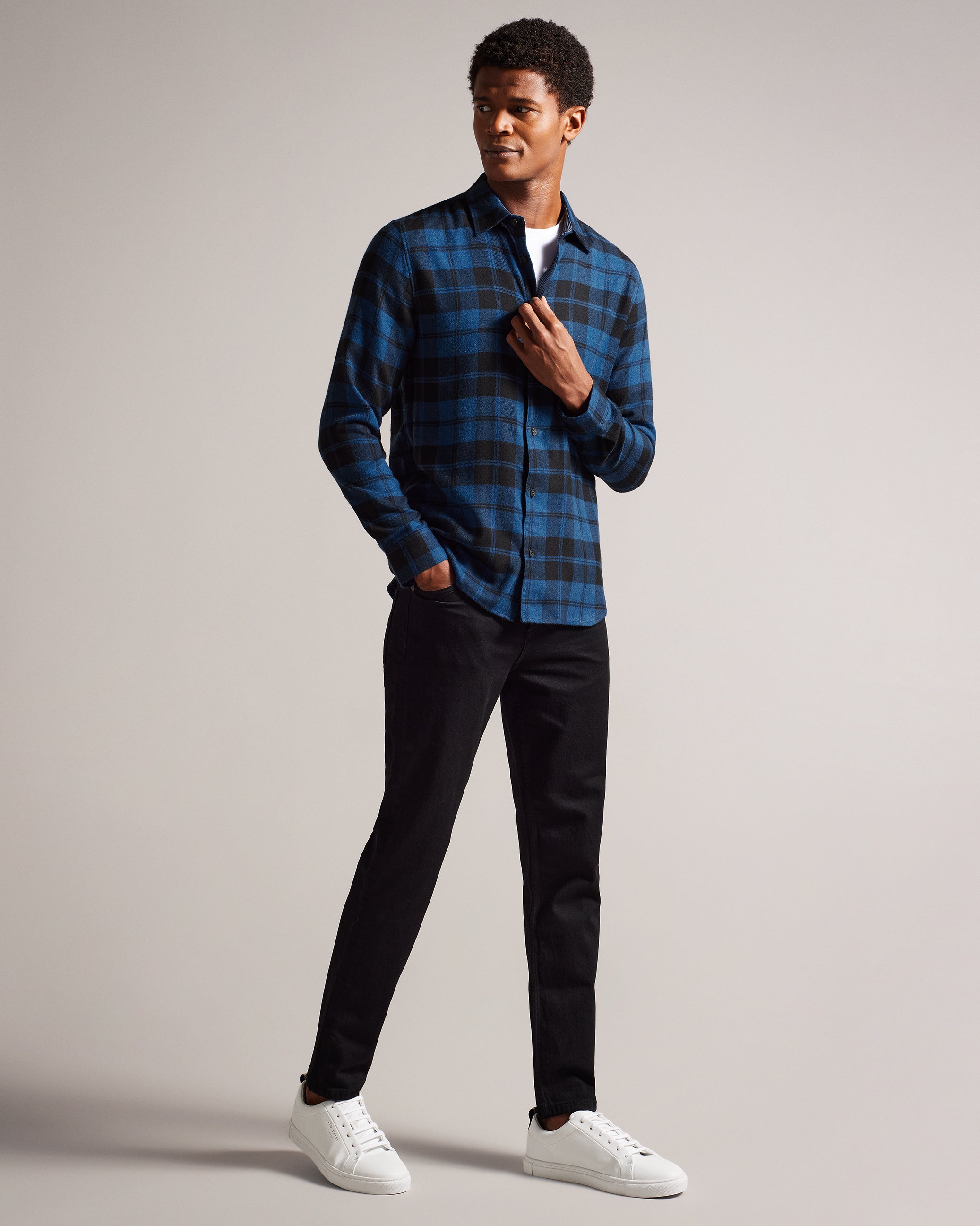 Abacus Long Sleeve Check Flannel Shirt Navy