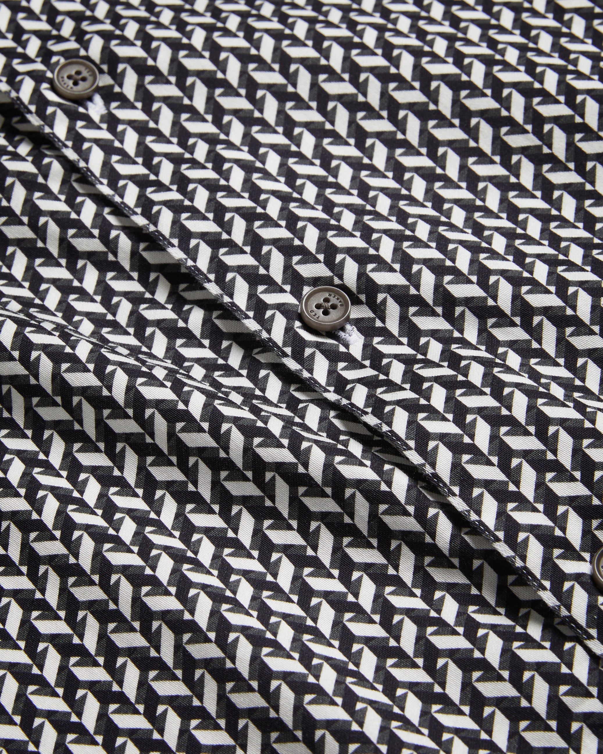 Laceby Long Sleeve Geometric Print Shirt Black