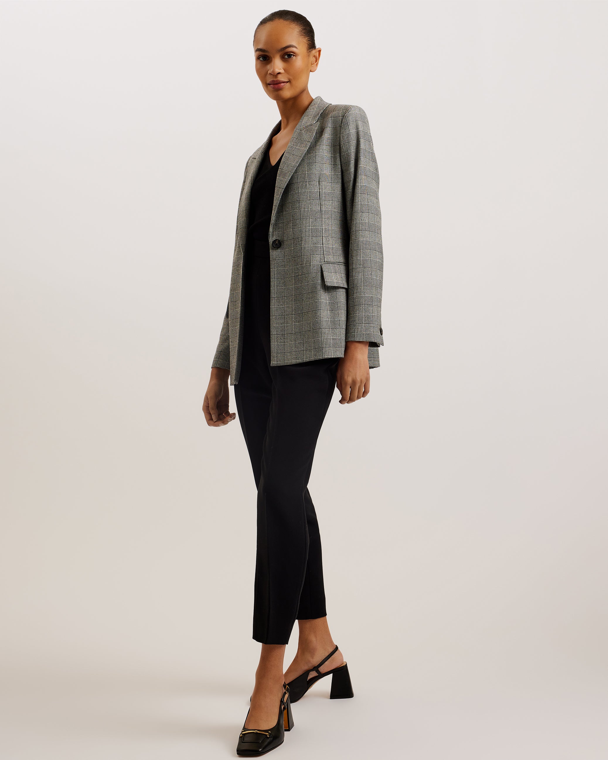 Jommia Wool Check Boyfriend Blazer Black