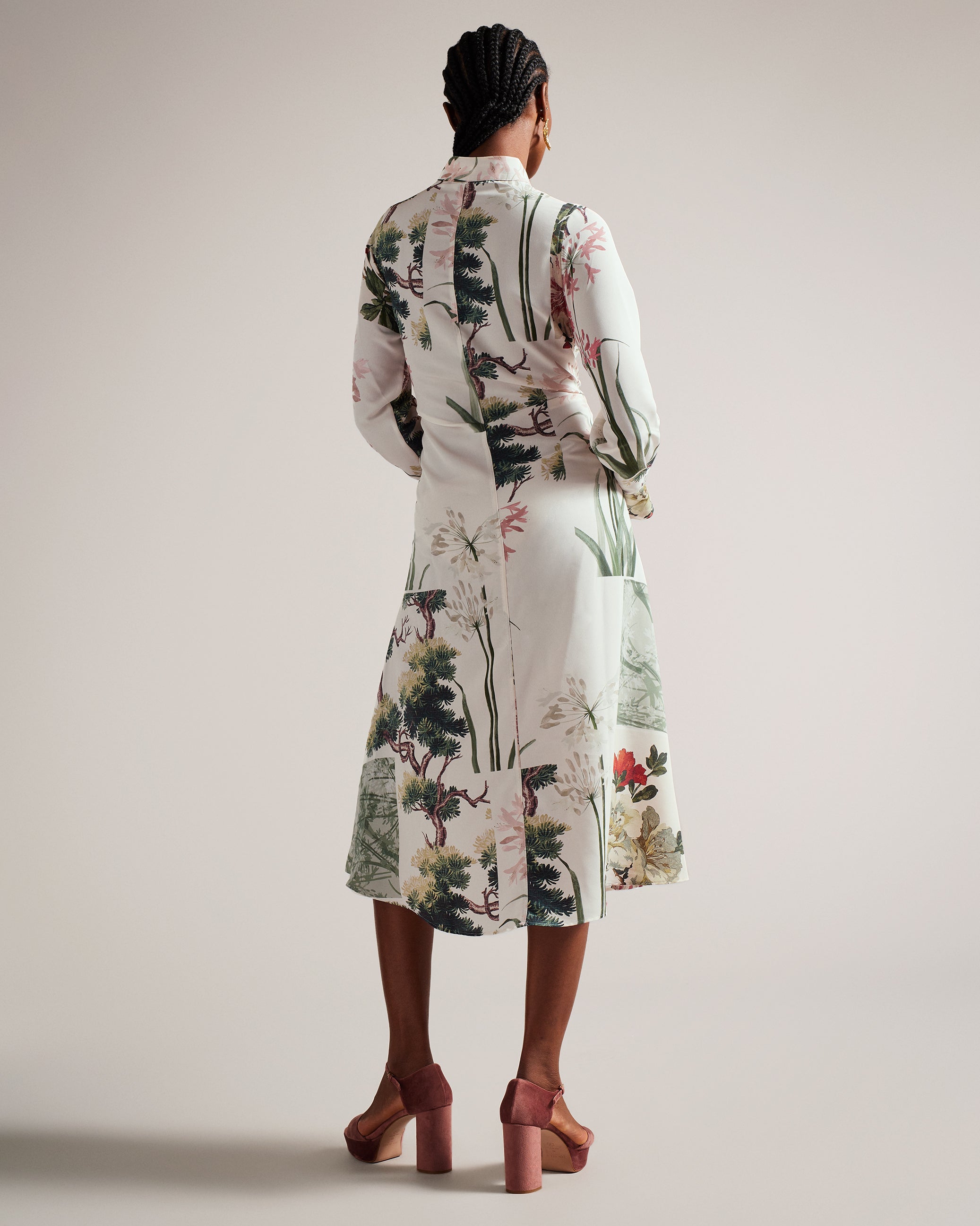 Ttayla Floral Collage Print Midi Shirt Dress Ivory