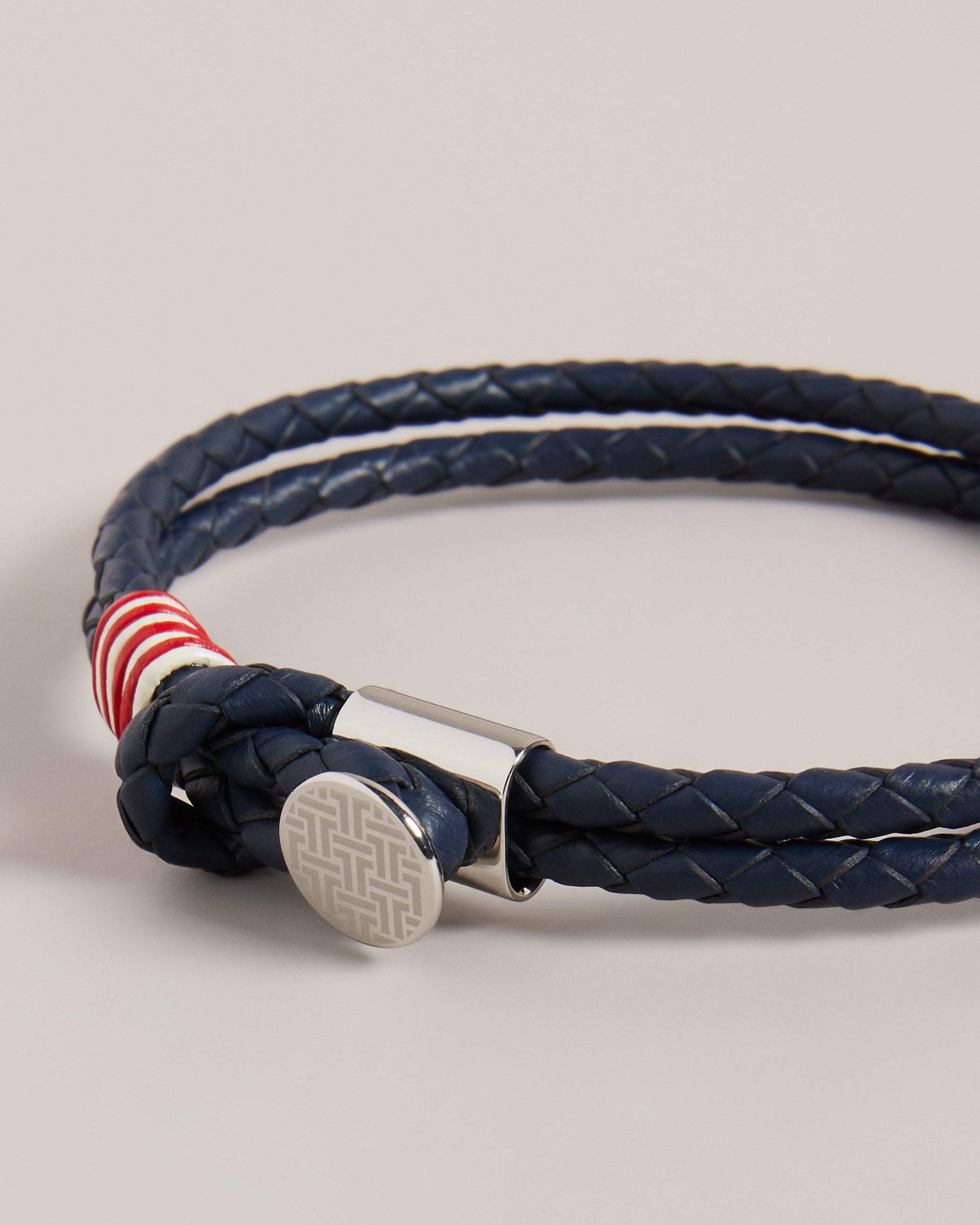 Coen Woven Leather Double Strap Bracelet Navy