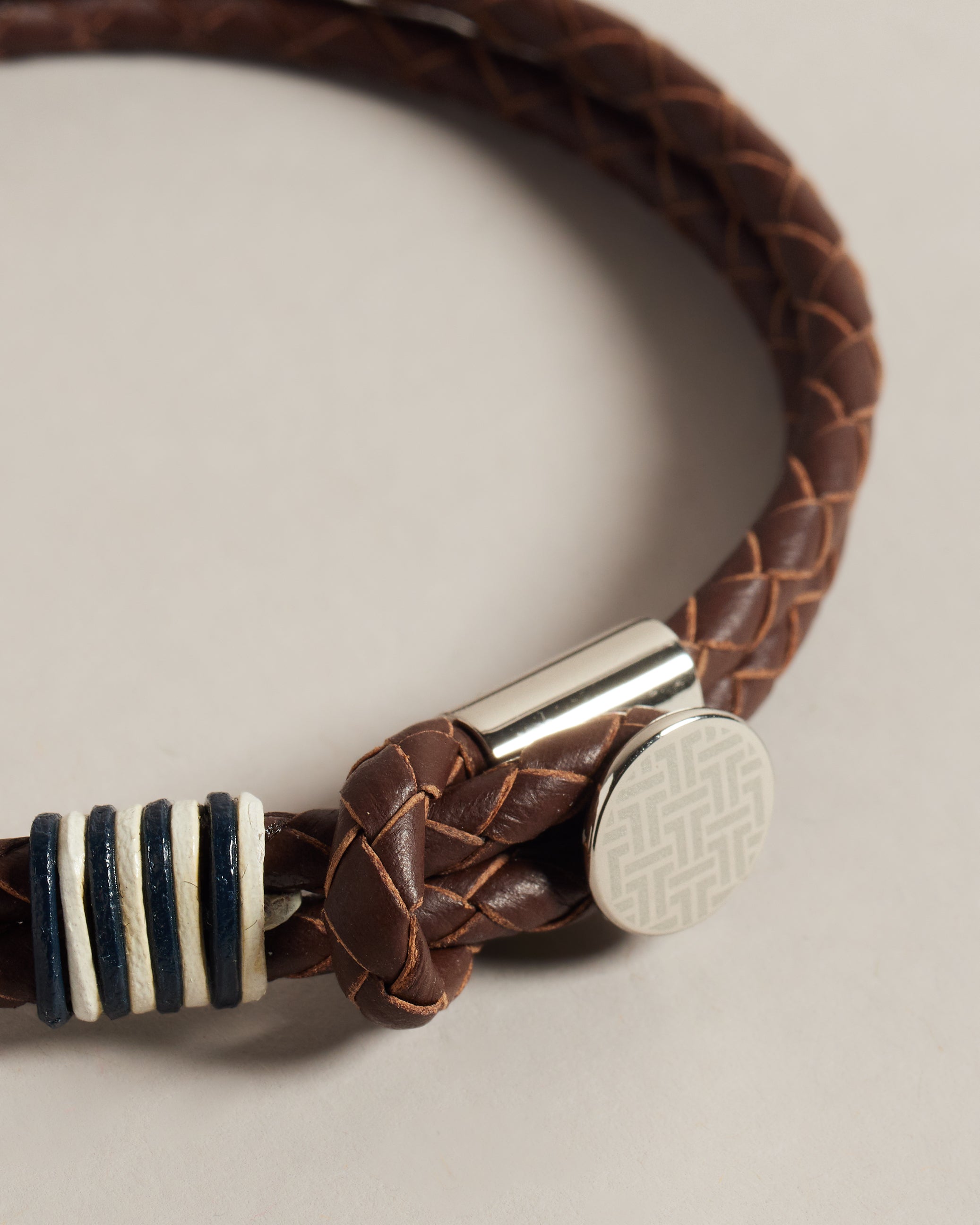 Coen Woven Leather Double Strap Bracelet Stone