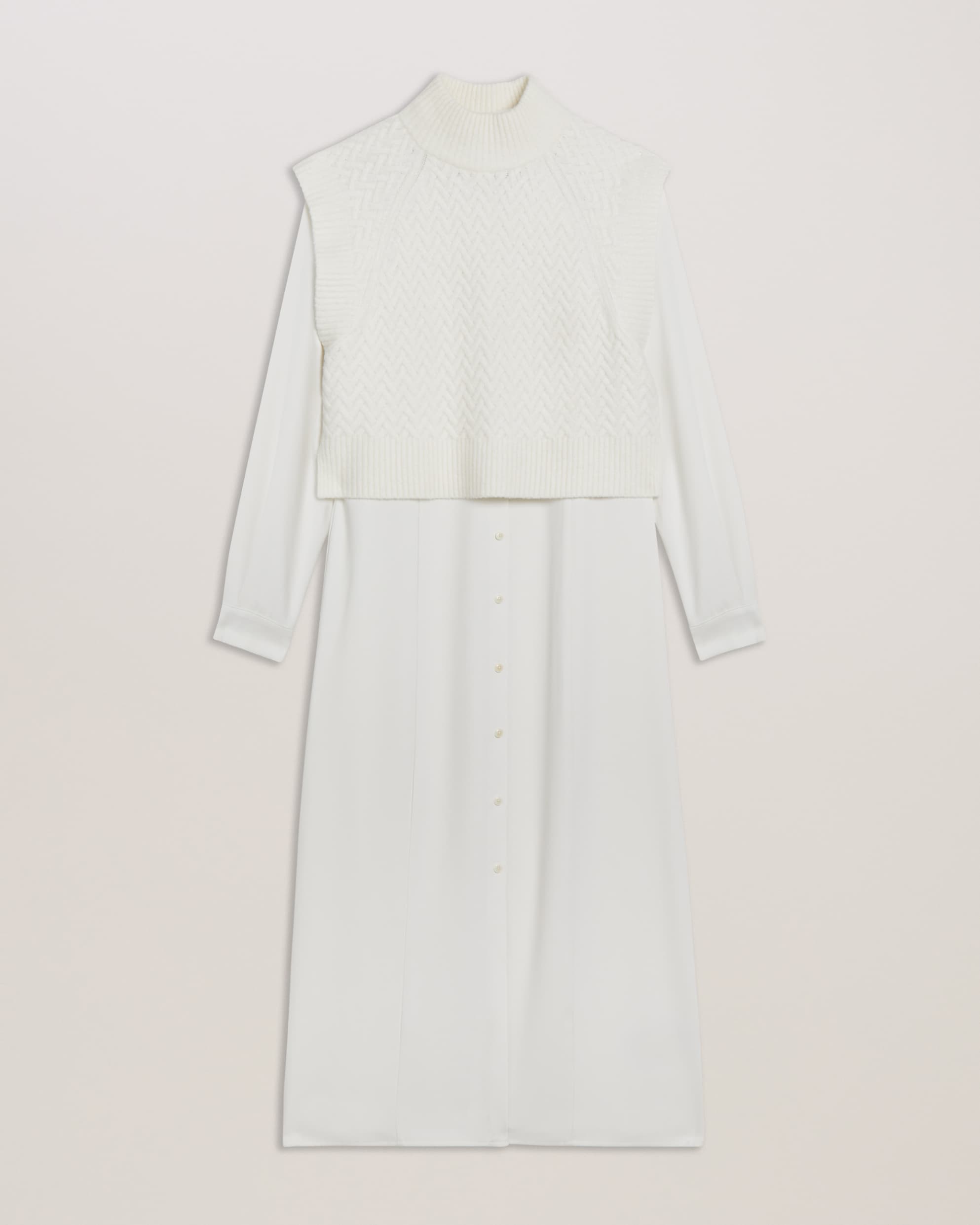 Elsiiey Shirt Dress With Sleeveless Knit Layer Ivory
