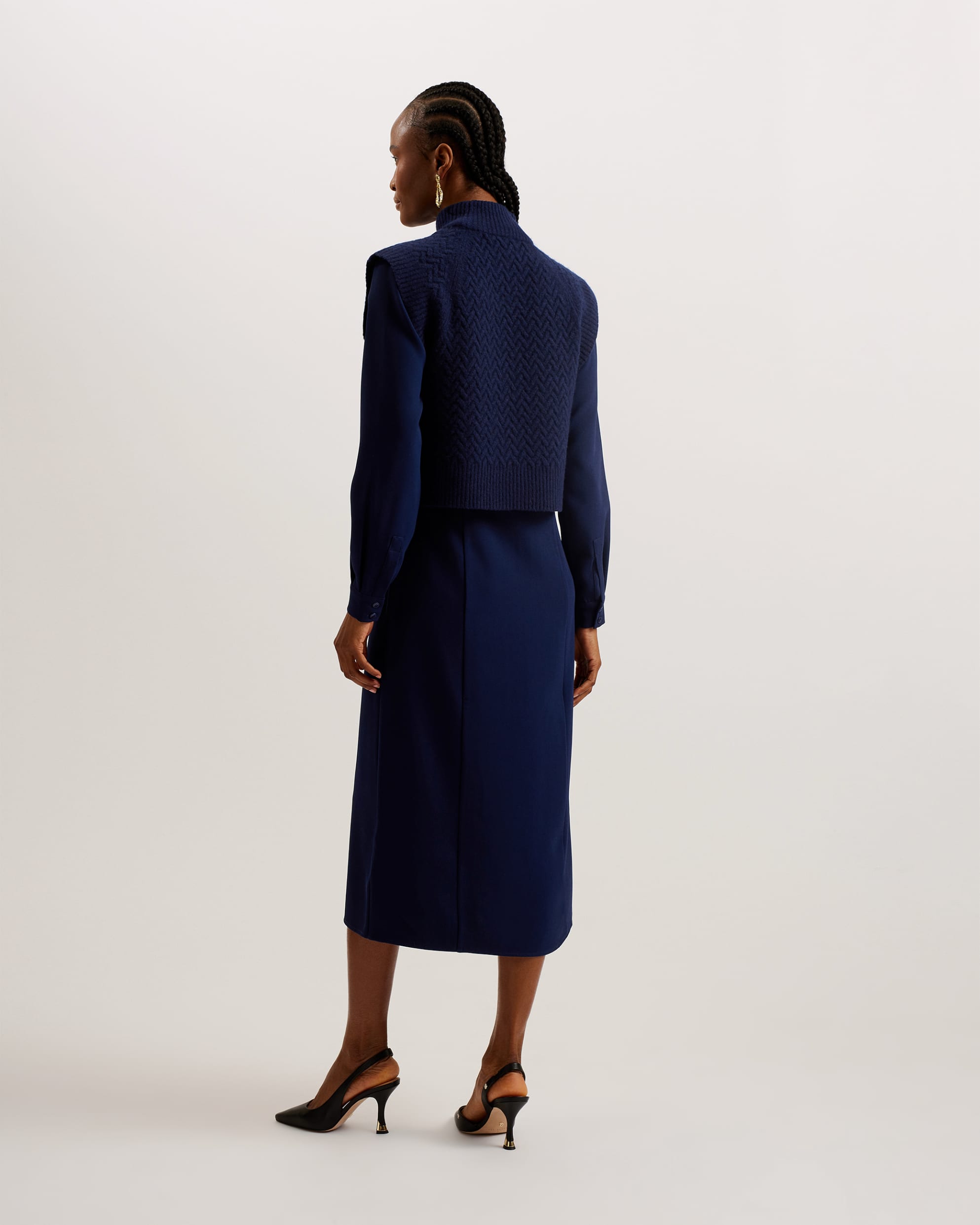 Elsiiey Shirt Dress With Sleeveless Knit Layer Navy