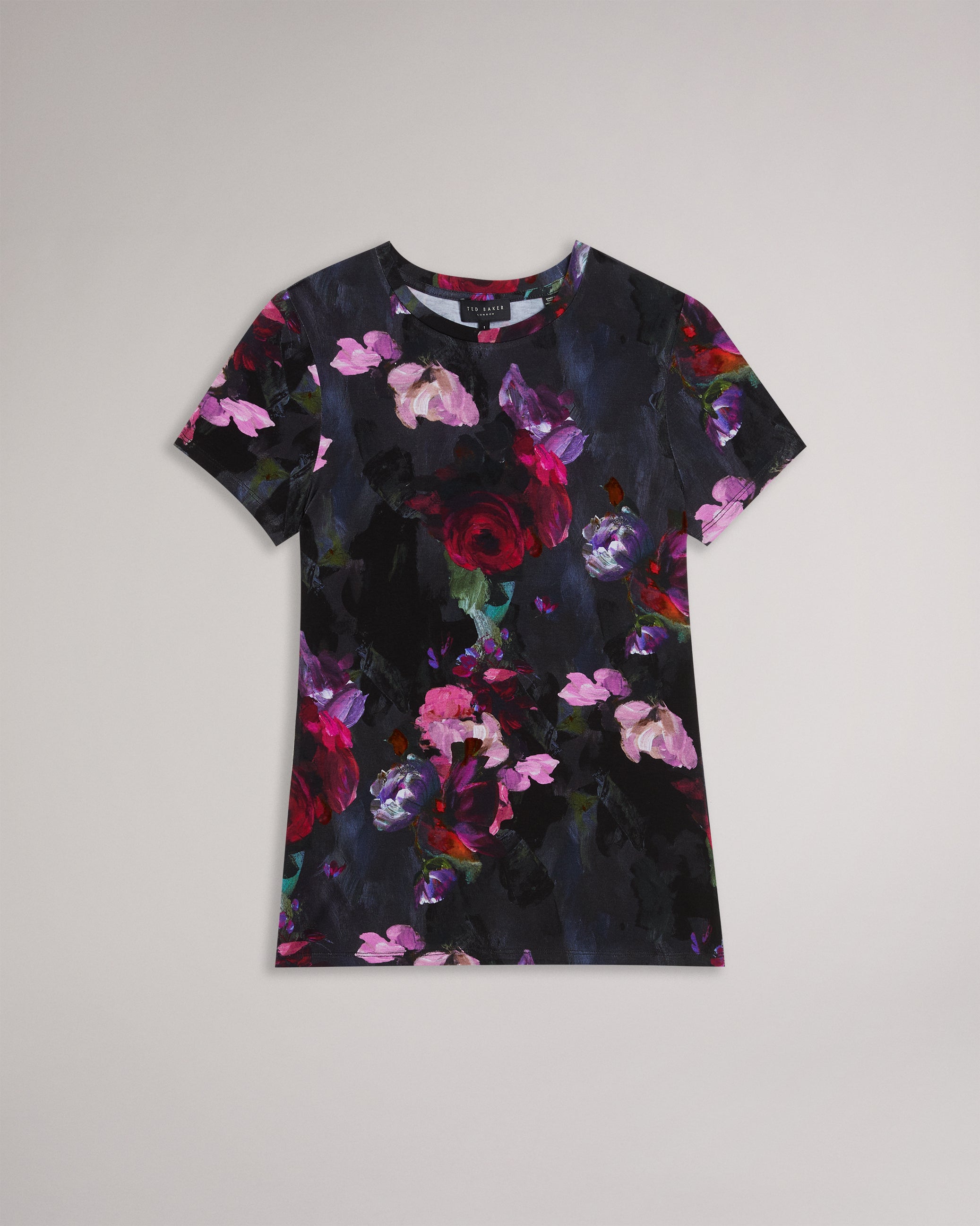Karlyaa Painted Floral Print Fitted T-Shirt Black