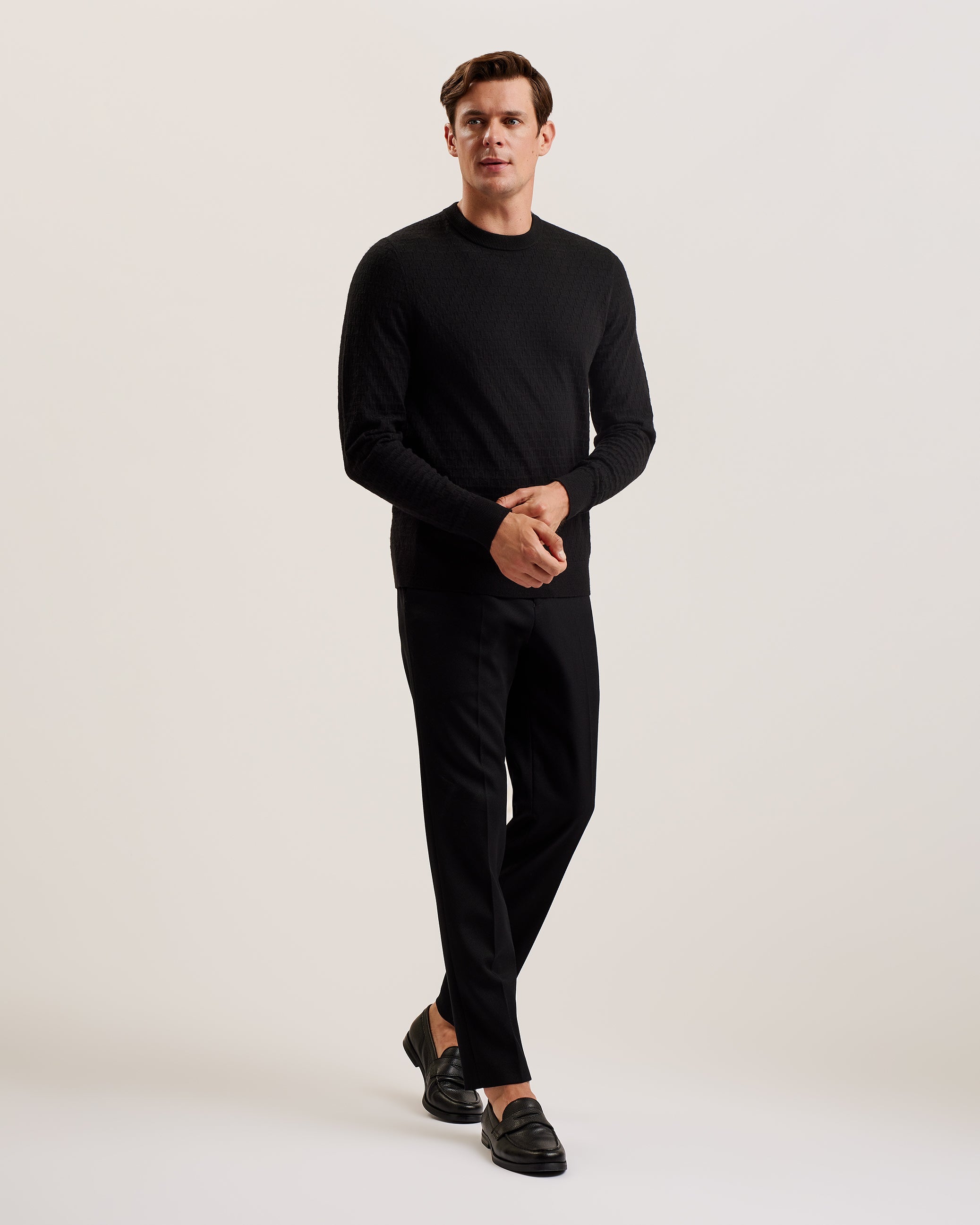 Loung Ls Diamond Stitch Crew Neck Black