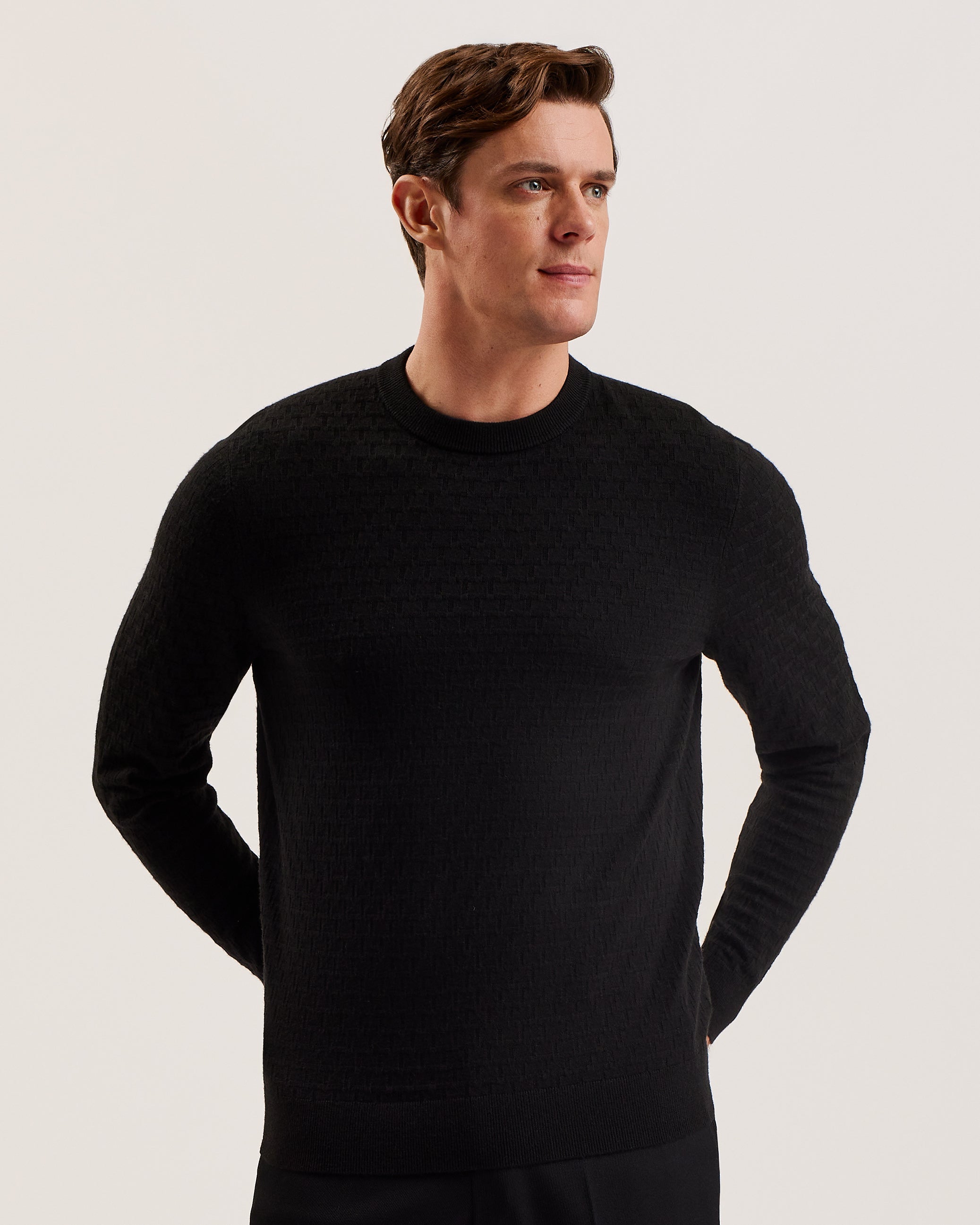 Loung Ls Diamond Stitch Crew Neck Black