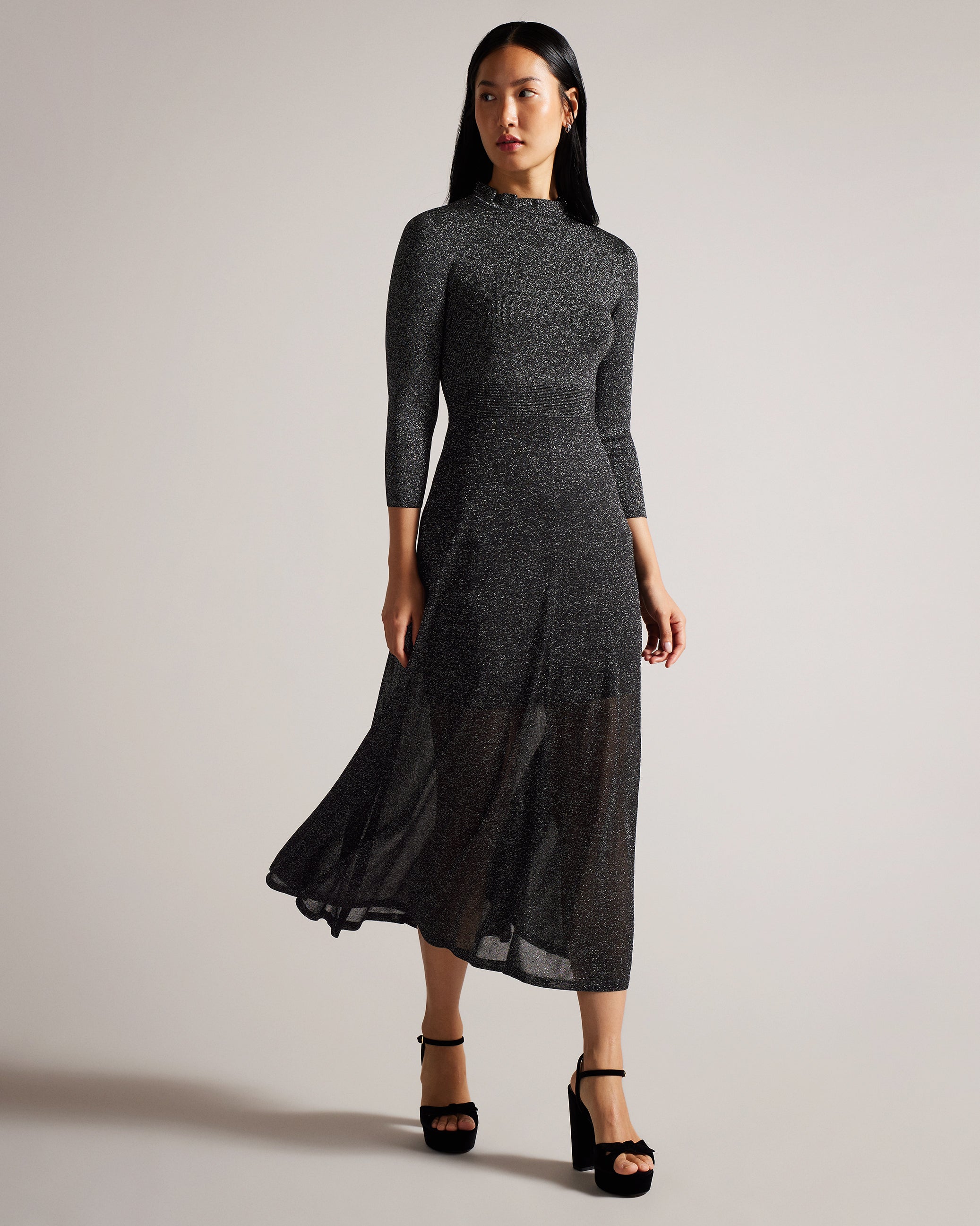 Kannie Metallic Knitted Maxi Dress Black