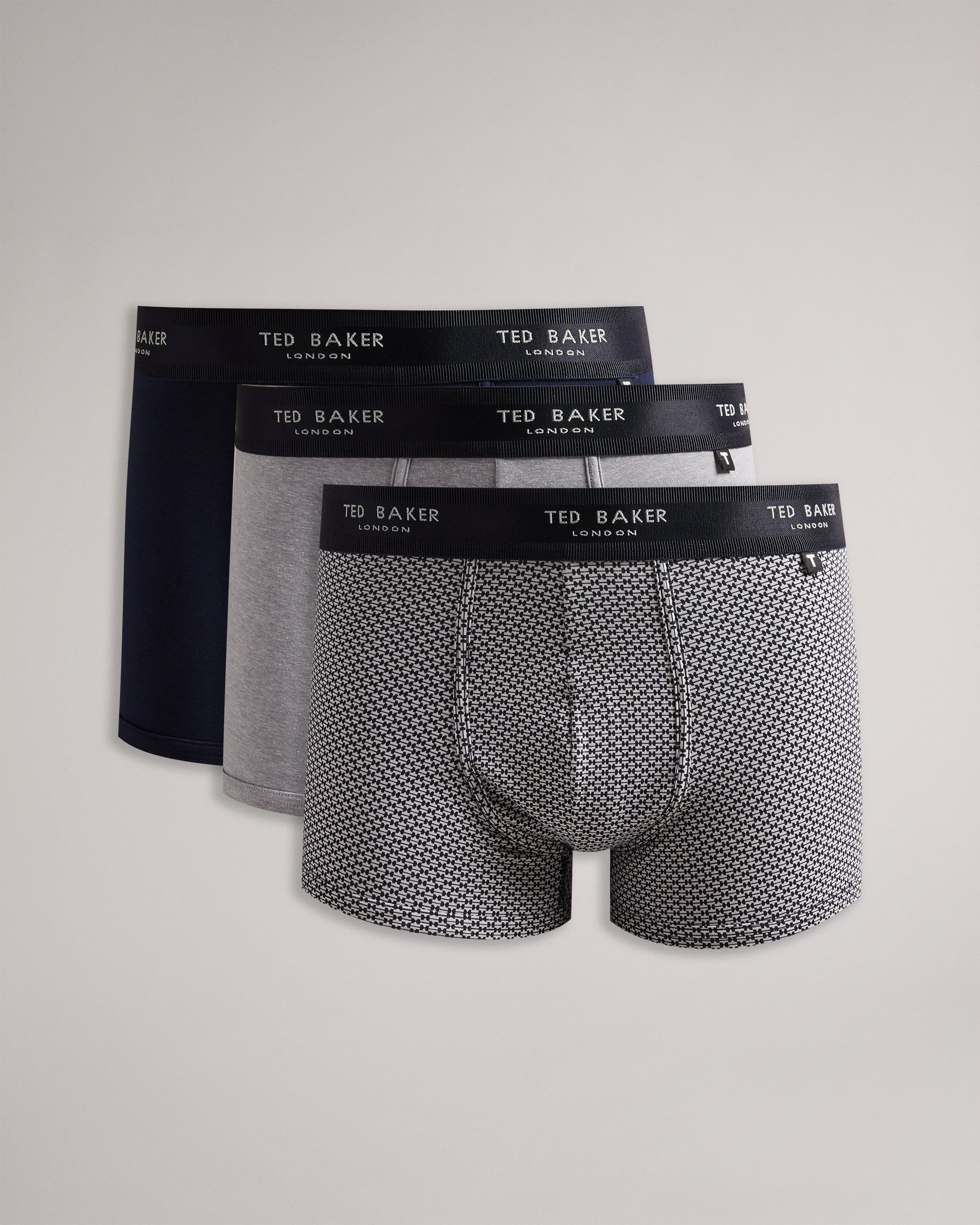 Iian Three Pack Of Assorted Cotton Trunks Navy
