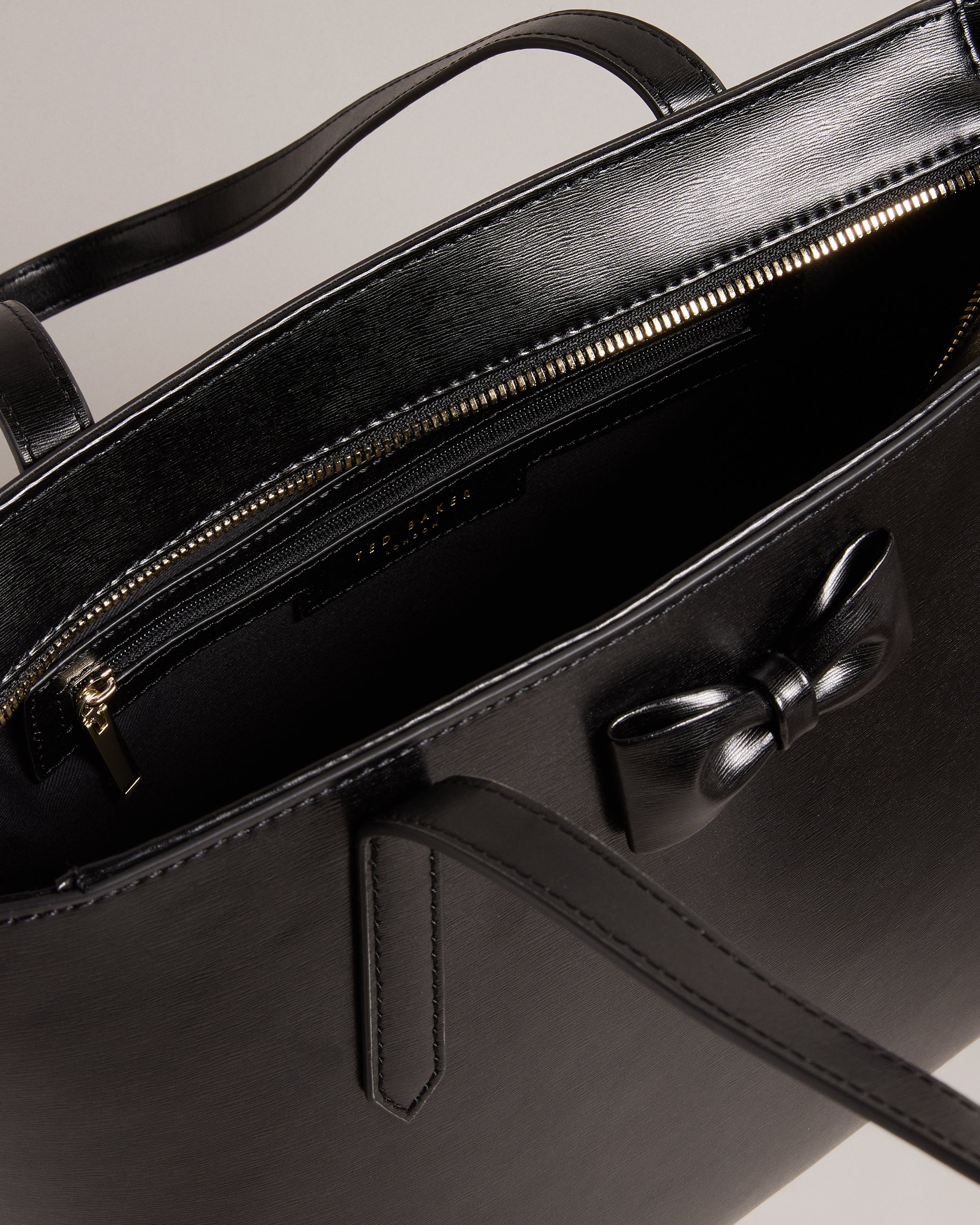Beanne Bow Detail Leather Shopper Bag Black