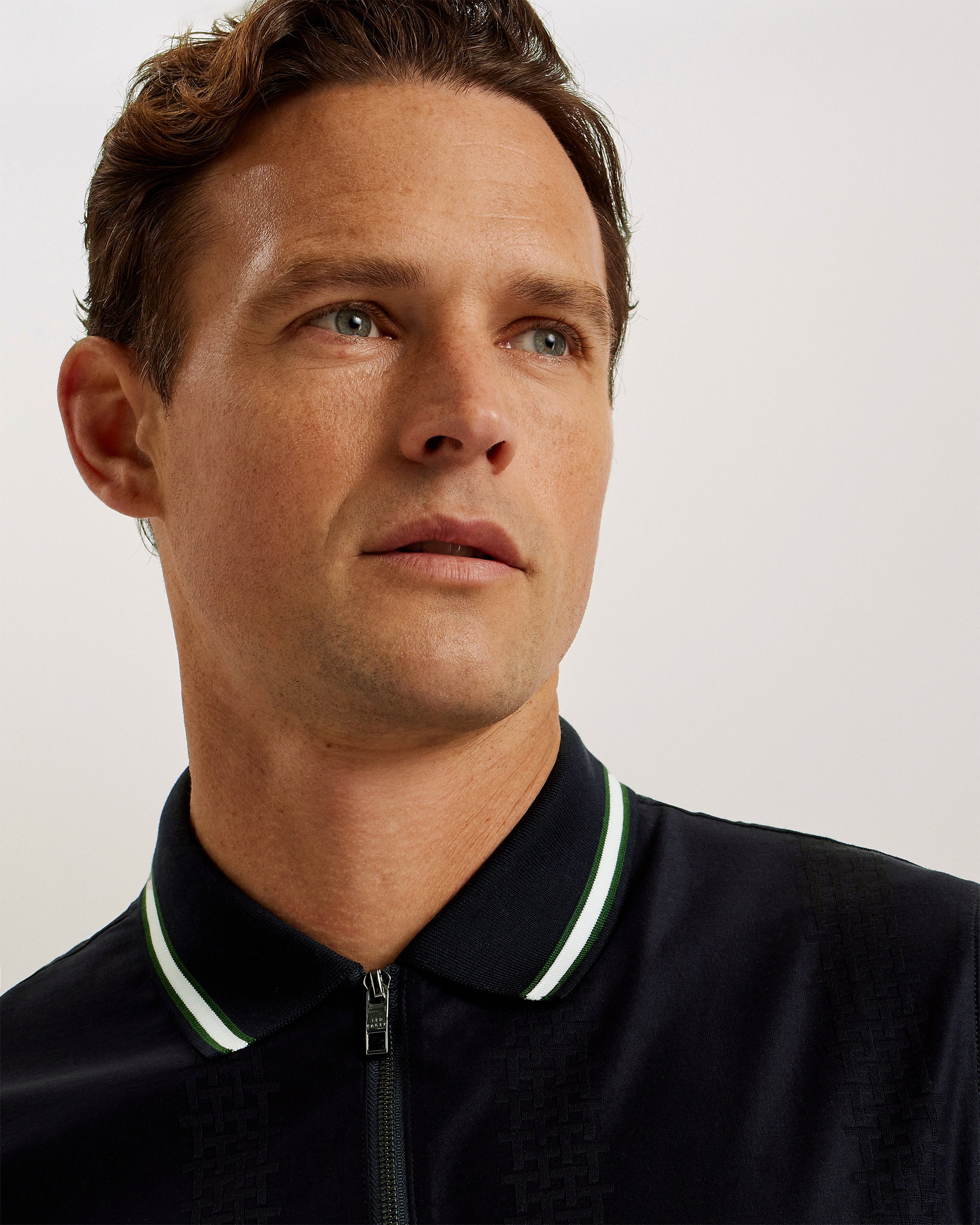 Orbite Slim Fit Jacquard Zip Polo Shirt Navy
