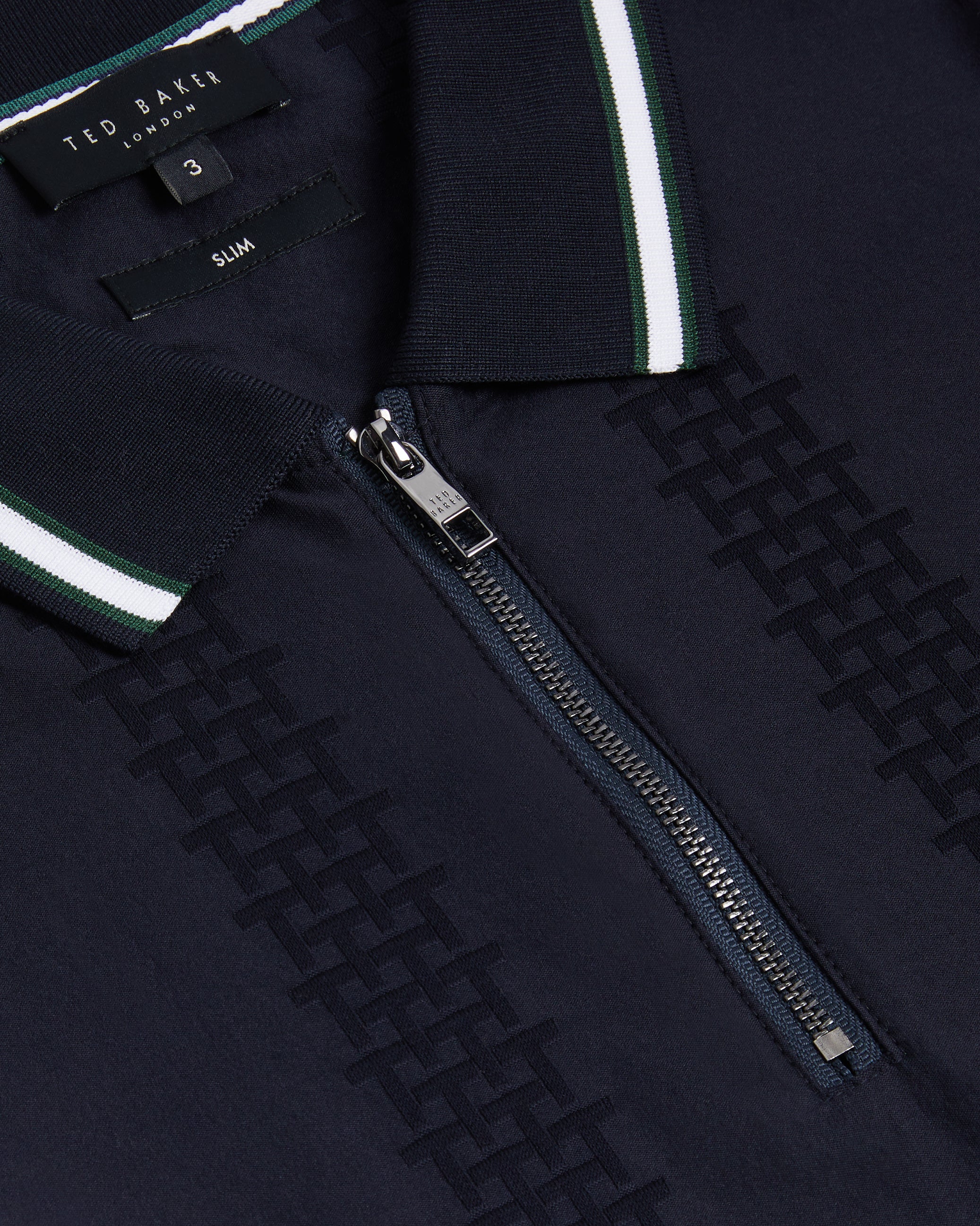 Orbite Slim Fit Jacquard Zip Polo Shirt Navy