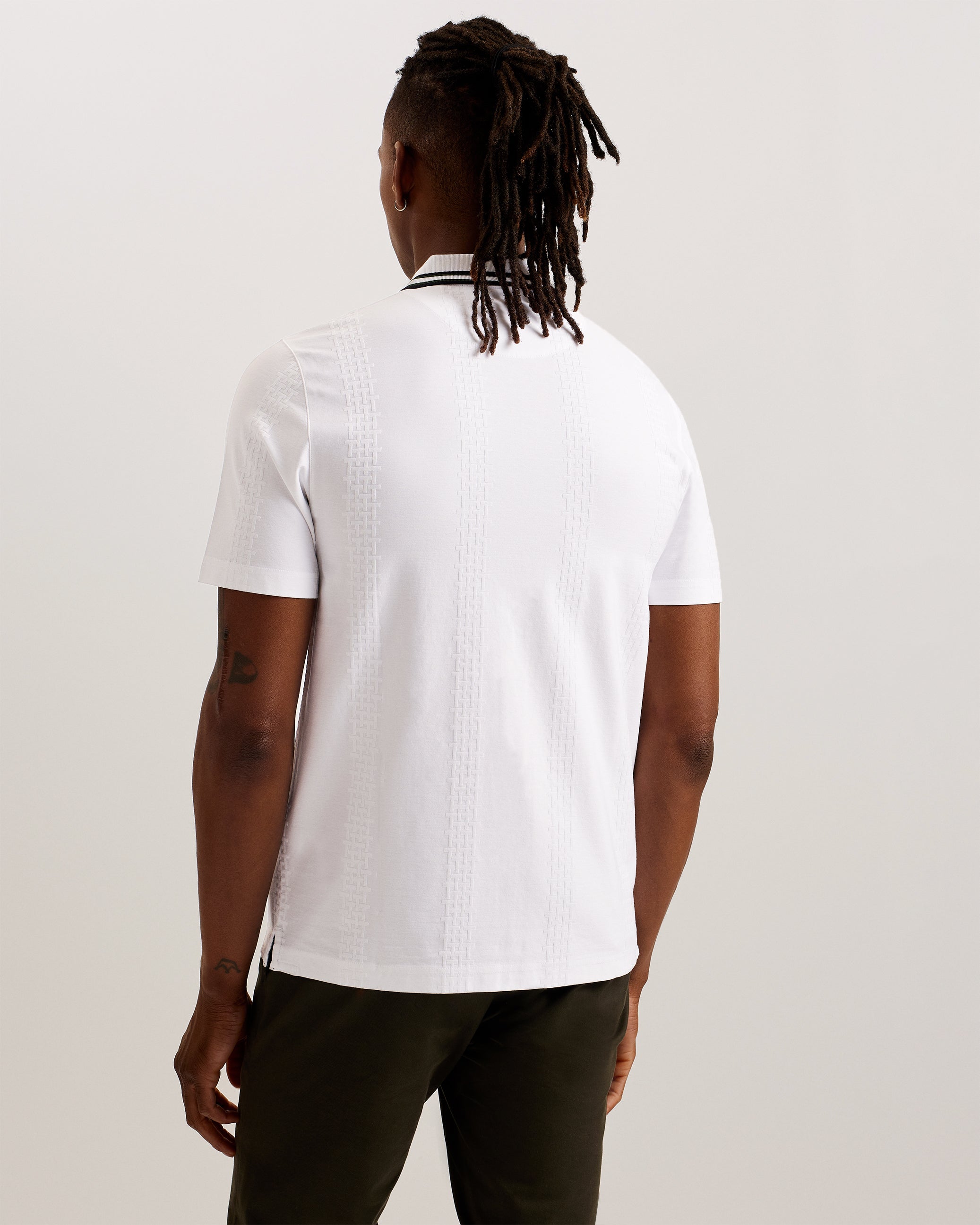 Orbite Slim Fit Jacquard Zip Polo Shirt White