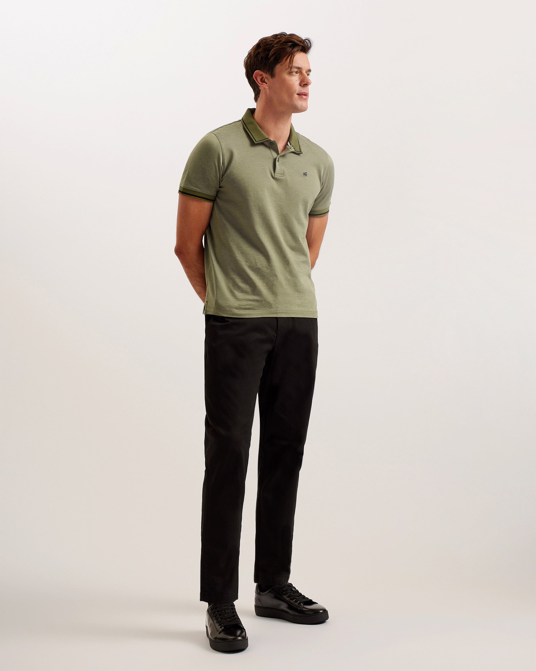 Helta Stripe Detail Slim Fit Polo Shirt Khaki