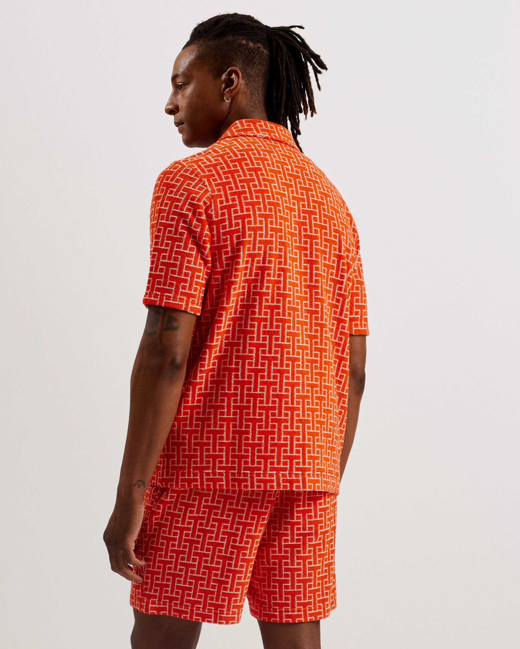 Endula Short Sleeve Printed Towelling Shirt Brt-Orange