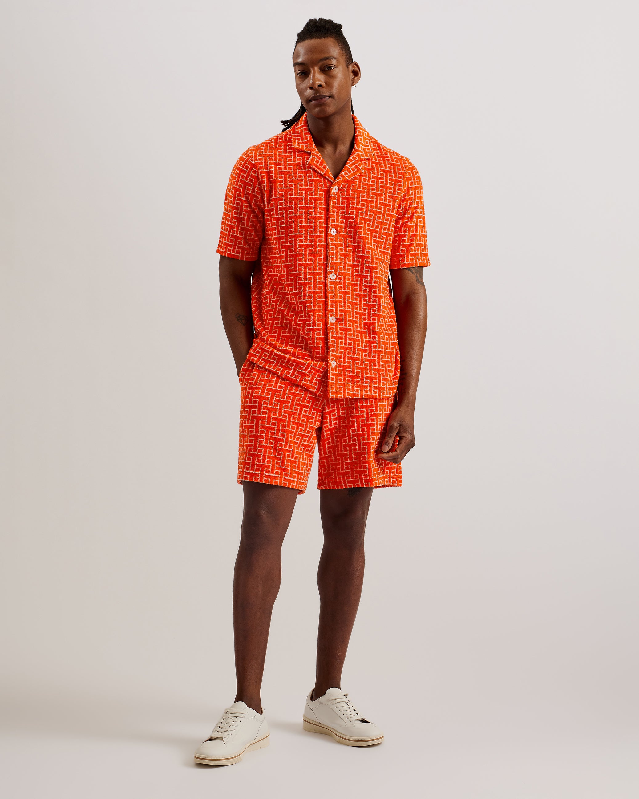 Ainbow Printed Towelling Jersey Shorts Brt-Orange