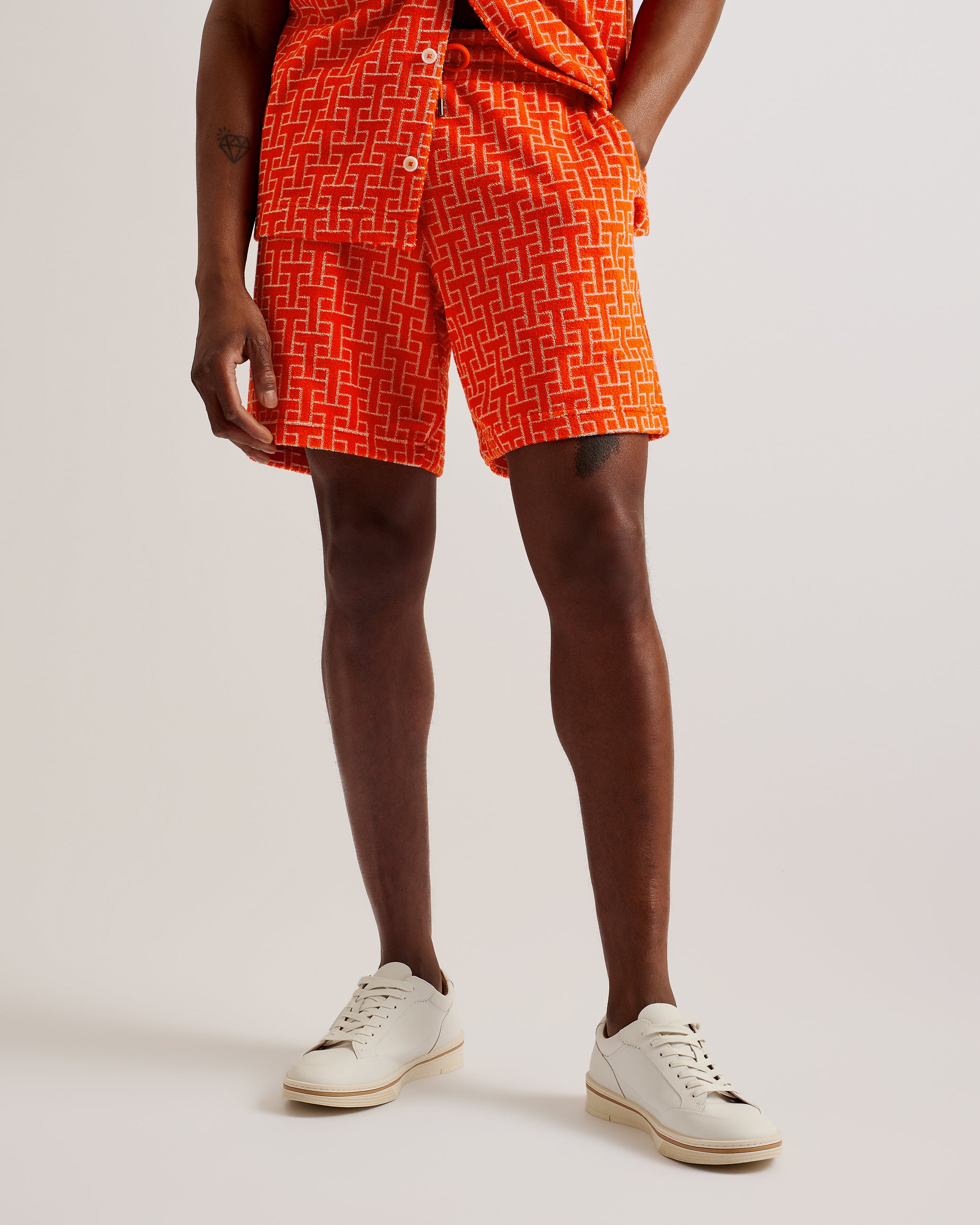 Ainbow Printed Towelling Jersey Shorts Brt-Orange