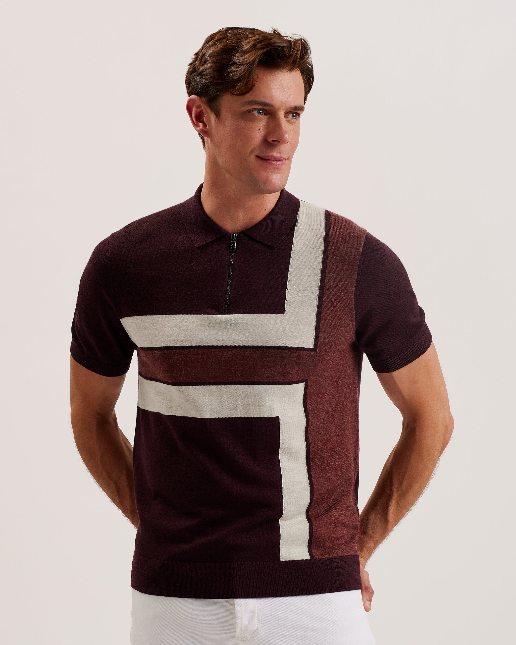 Ambler Short Sleeve T Colour Block Polo Maroon